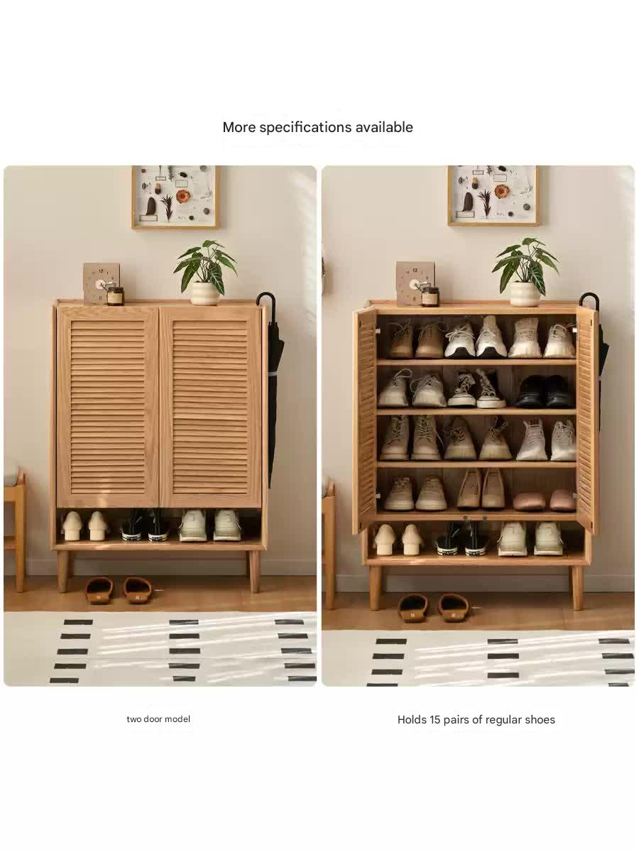 Solid Oak Wood Modern Shoe Cabinet with Storage - Stylish Entryway Organizer for Home & Office
