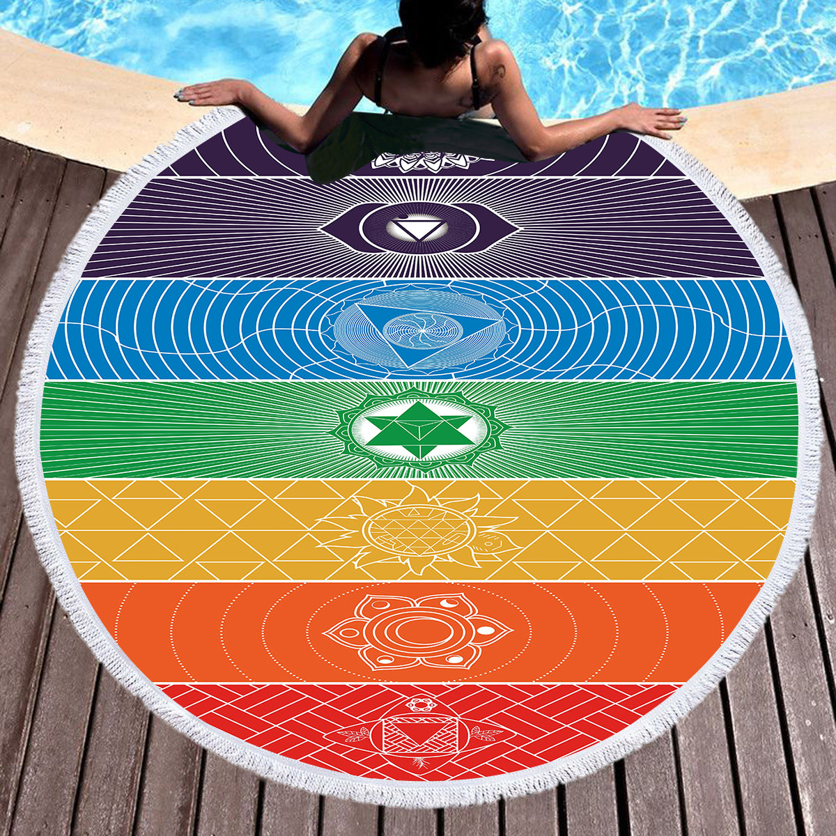 Chakra Yoga Round Beach Towel - Large Soft Meditation Mat for Outdoor Yoga, Sunbathing & Poolside Relaxation - Spiritual Healing & Boho Decor