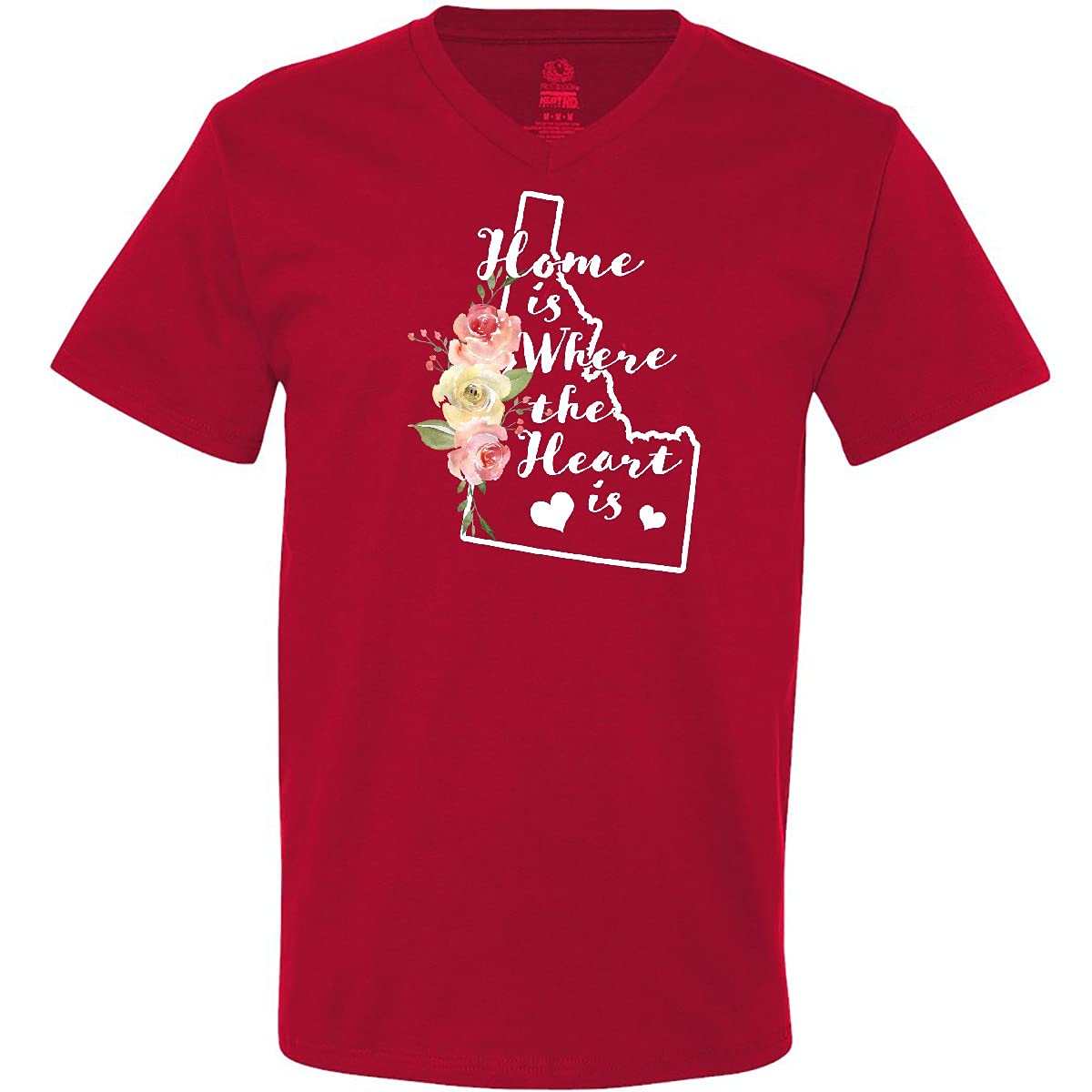 Inktastic Idaho Home is Where The Heart is Watercolor Print Men's V-Neck T-Shirt - Soft Cotton Tee for Casual Wear, Travel & Outdoor Activities