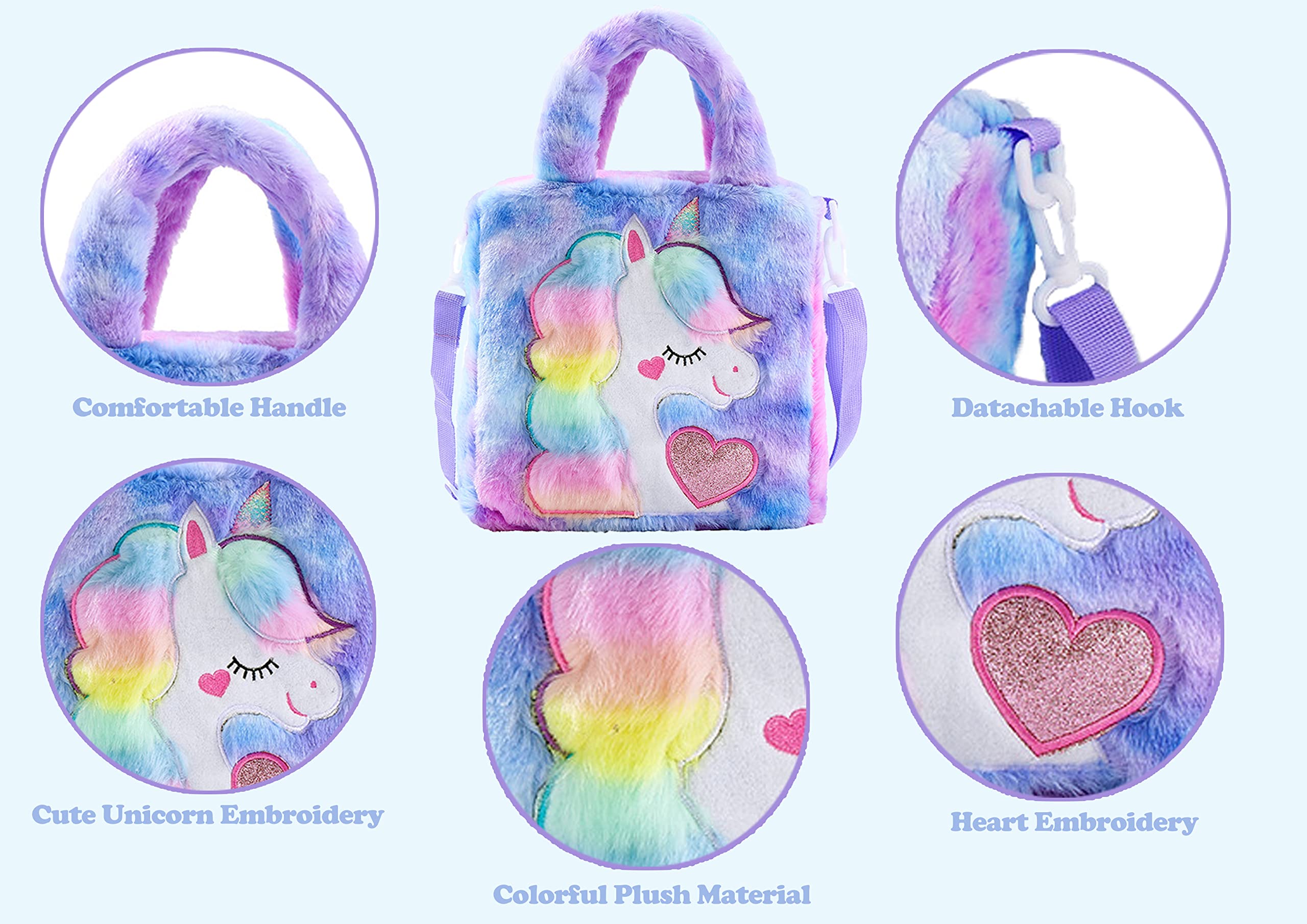 ADISA Unicorn Crossbody Bag for Toddlers - Cute Princess Fur Handbag Gift for Little Girls | Perfect for Birthday Parties, School & Travel