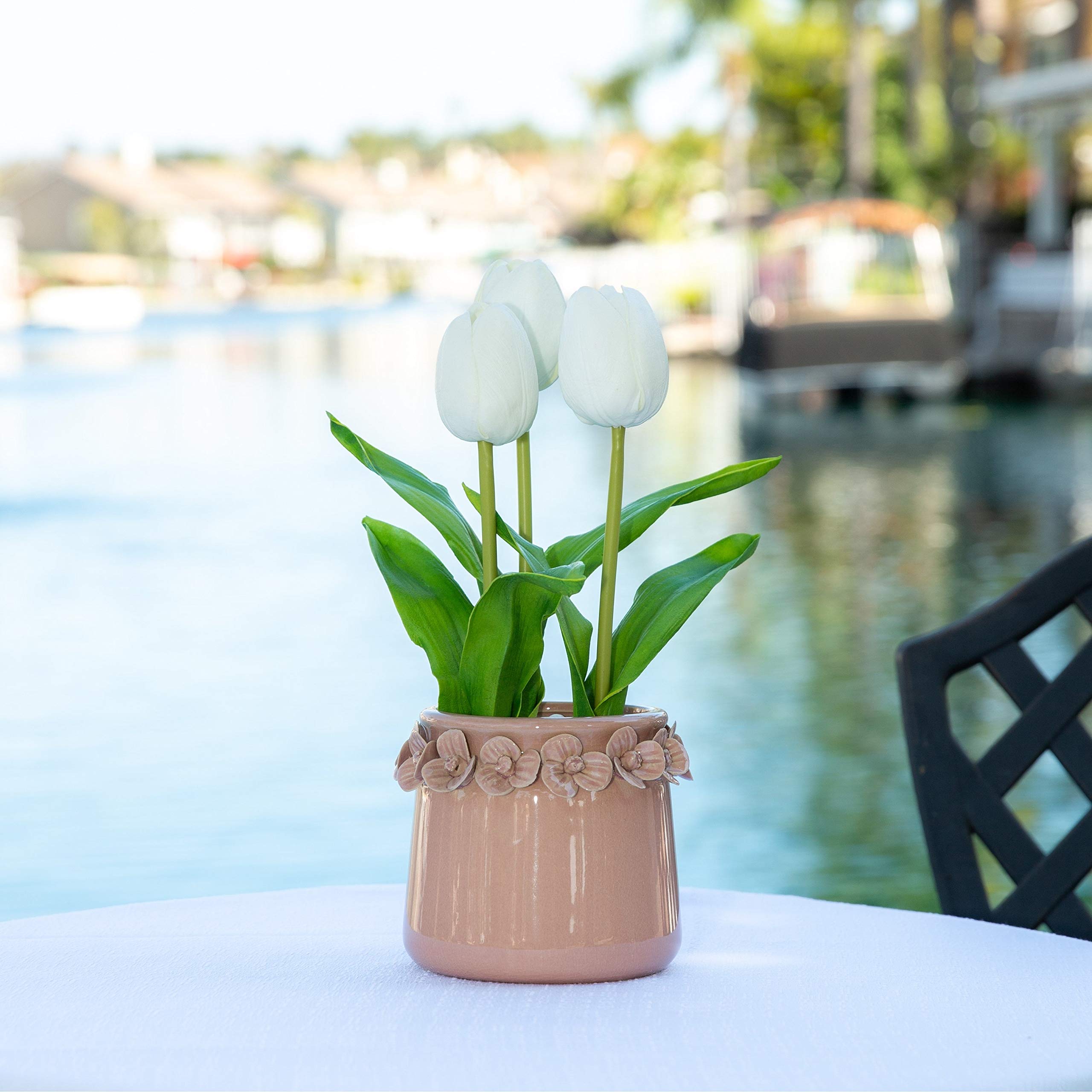 Handmade Real-Touch Tulips in 4.75 Inch Floral Pot - Lifelike Artificial Flowers for Home Decor, Wedding Centerpieces & Office Desk Decorations