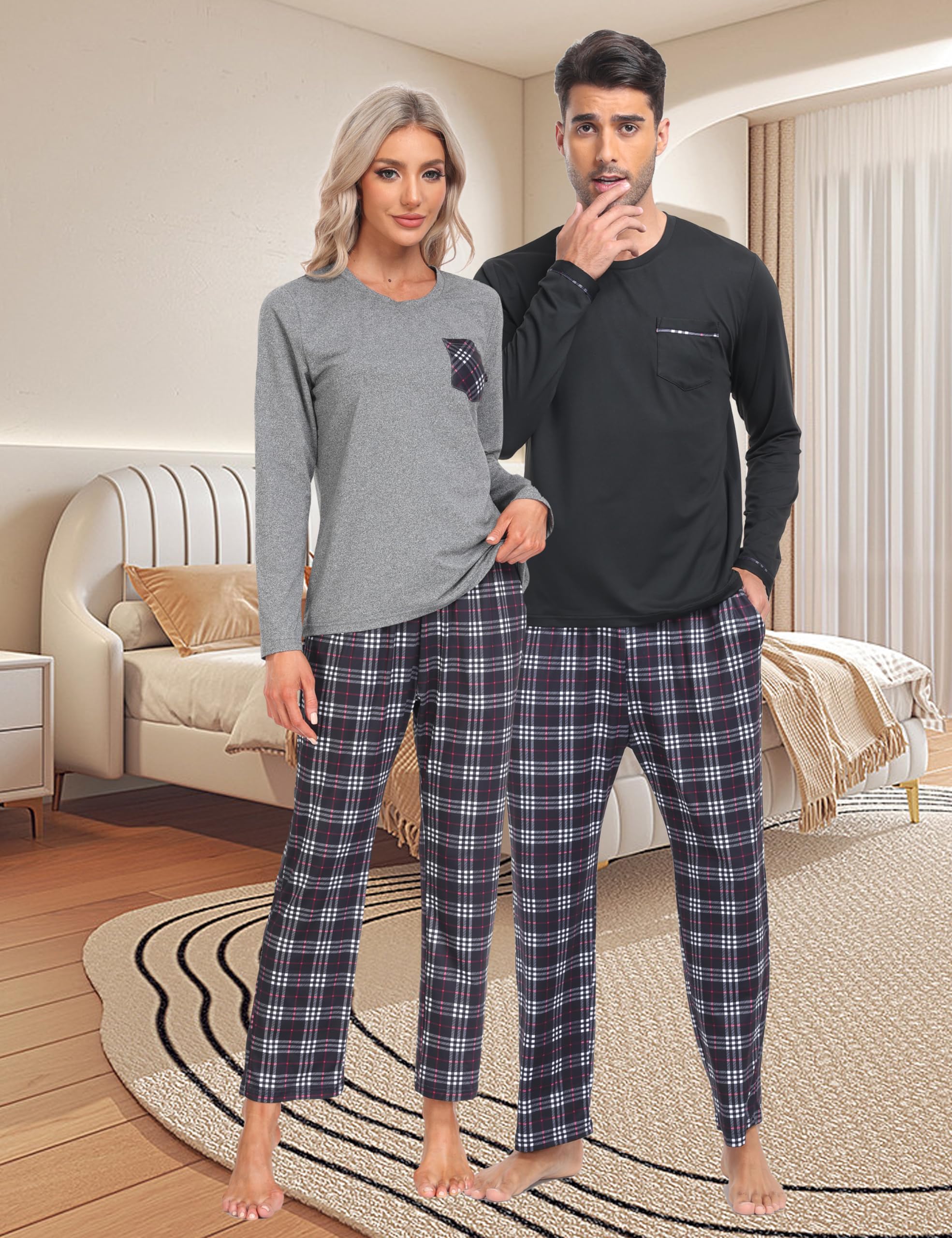 MoFiz Soft & Comfortable 2-Piece Pajama Set for Men & Women - Long Sleeve Sleepwear with Pockets - Cozy Loungewear for Relaxing at Home, Sleepovers & Winter Nights