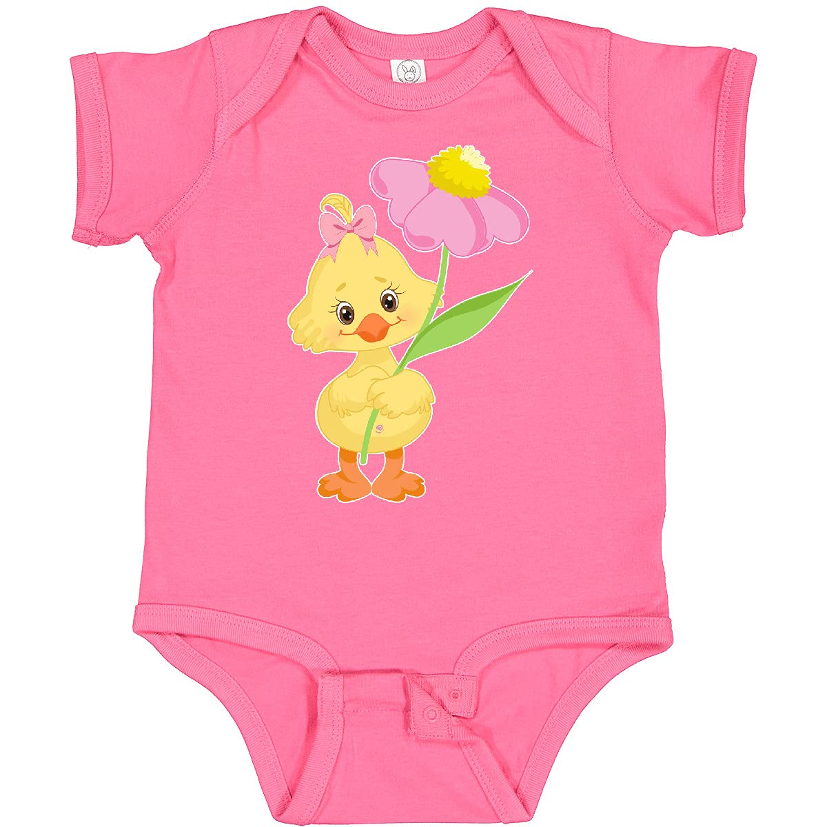 Inktastic Cute Easter Chick with Pink Flower Baby Bodysuit - Soft Cotton Infant Onesie for Easter Photos & Spring Celebrations - Perfect for Newborns, Easter Gifts & Family Events