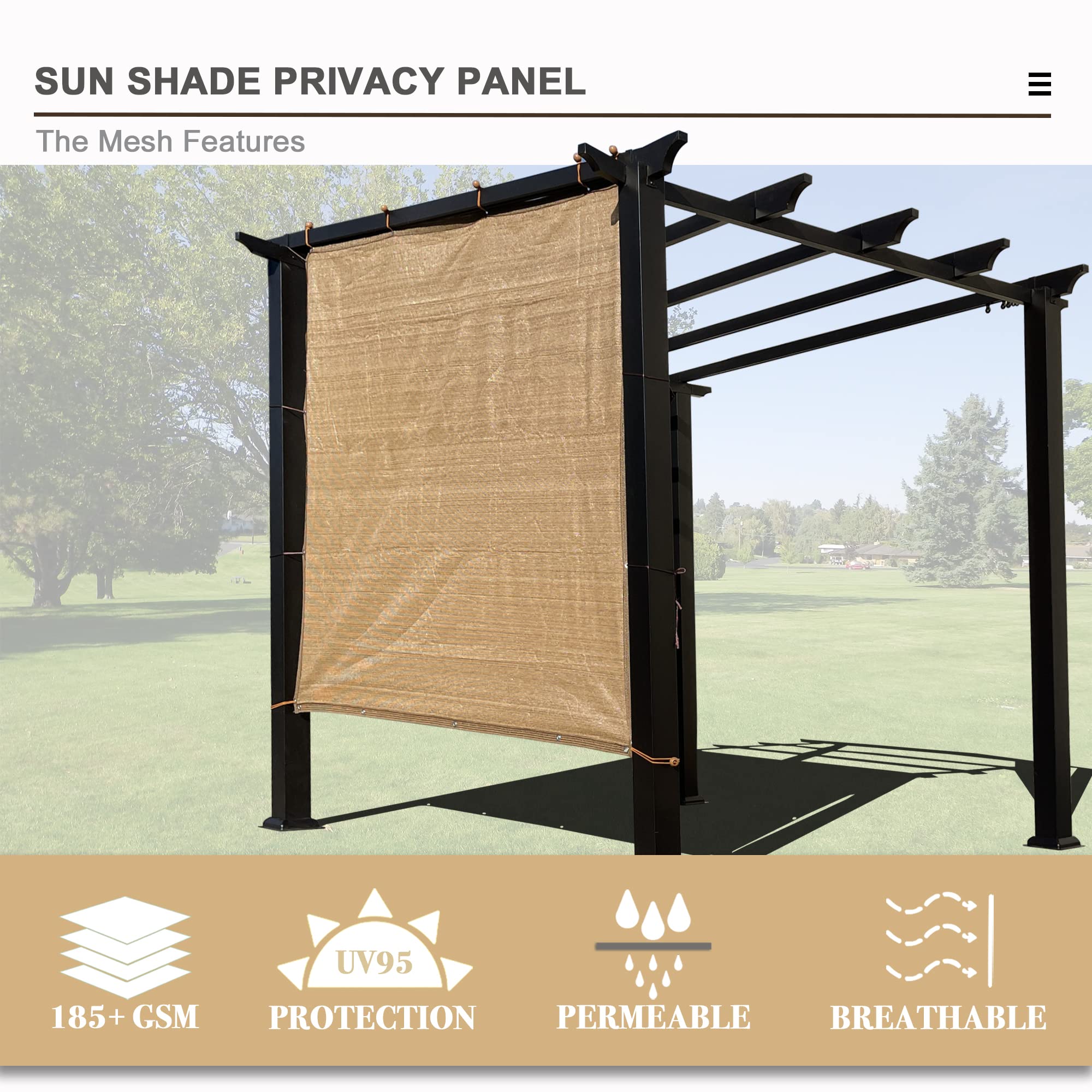 Alion Home 10' x 14' Walnut Sun Shade Privacy Screen with Grommets - UV Protection Outdoor Shade Cloth for Patio, Pergola, Window Cover - Perfect for Backyard, Deck, and Poolside Privacy