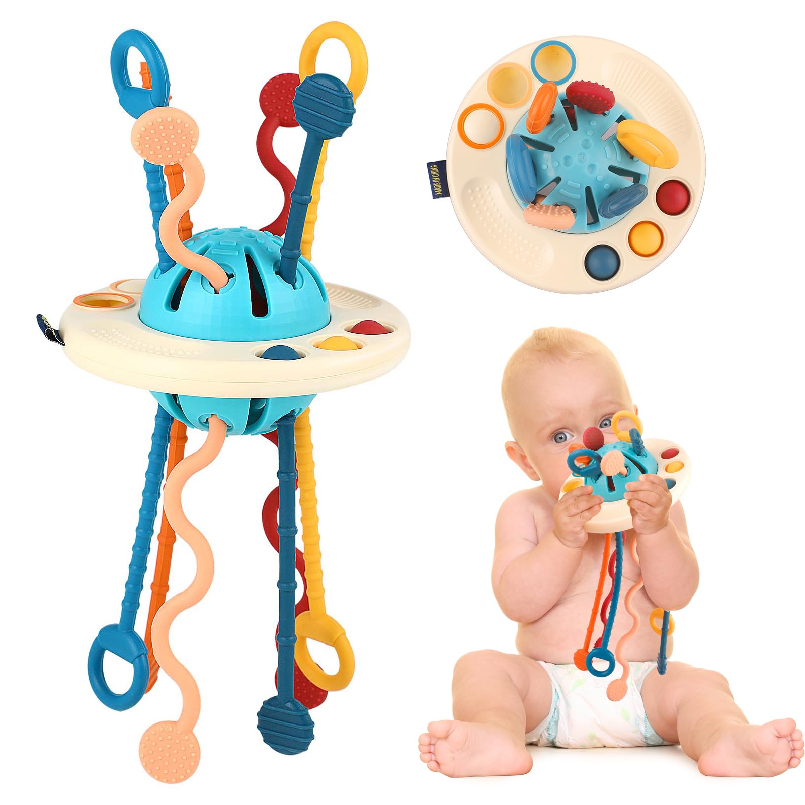 Montessori Baby Teething Toy - Silicone Pull String Sensory Toy for 6-18 Months | Soothing Gum Relief for Boys & Girls