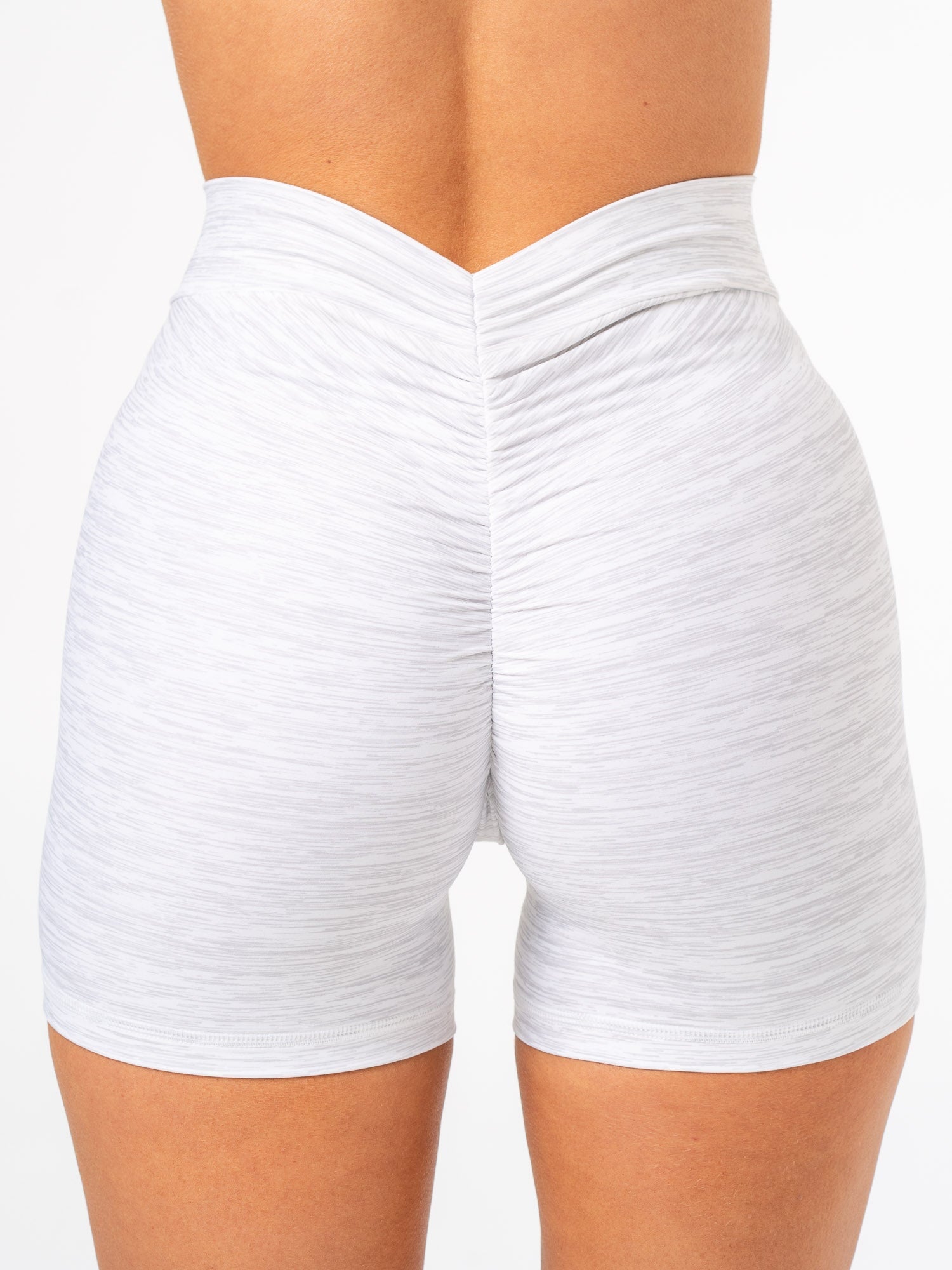 NKD V Scrunch Shorts for Women - High Waisted Yoga Shorts with Side Pockets - Grey Marl - Perfect for Workout, Running, Yoga & Lounge Wear