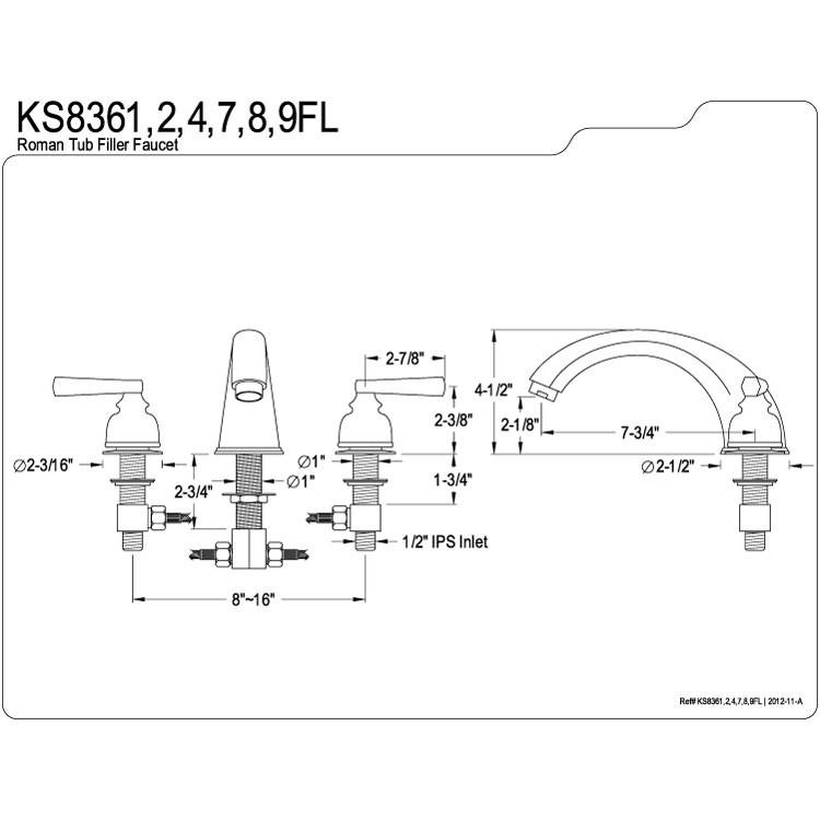 KS8364FL Chrome & Polished Brass Royale 2-Handle Roman Tub Faucet - Luxury Bathroom Fixture for Spa-Like Soaking Experience