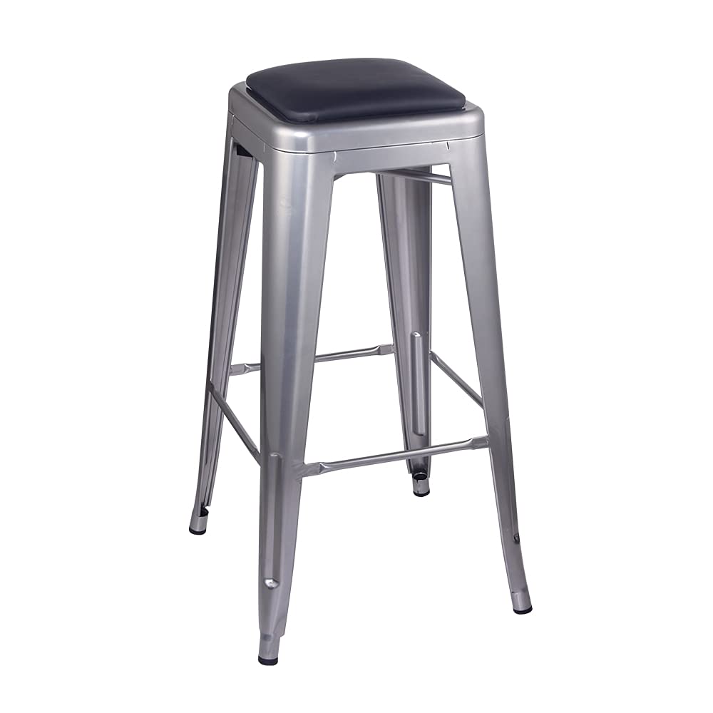 Premium GIA 30-Inch Bar Height Metal Stool with Vegan Leather Seat - Silver (Set of 3) - Perfect for Kitchen Islands, Breakfast Bars & Home Bars - Modern & Durable Counter Stools for Dining & Entertaining