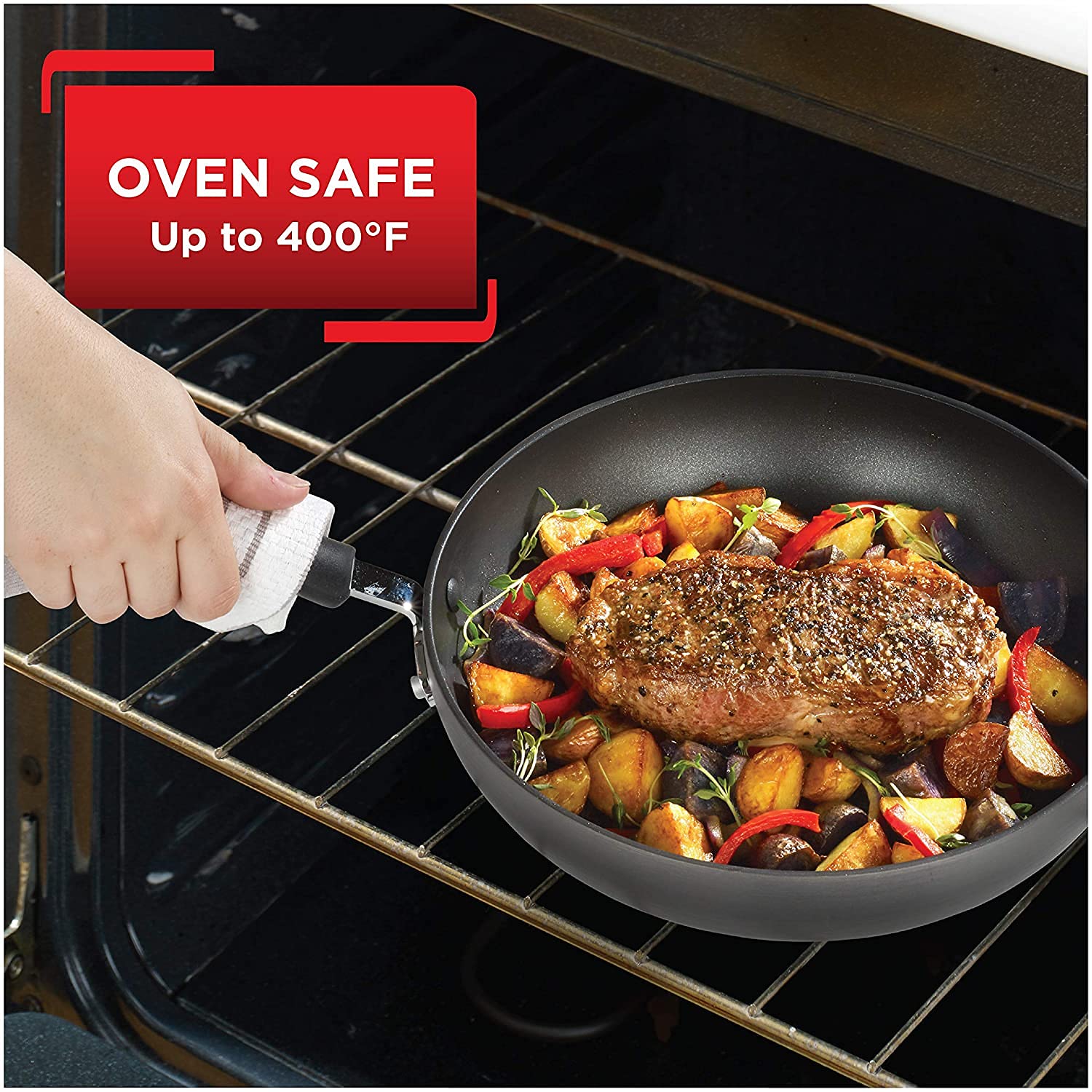 T-fal Ultimate Hard Anodized Nonstick Fry Pan Set - 2 Piece (8 & 10 Inch) - Oven & Broiler Safe up to 400°F - Dishwasher Safe Black Cookware for Professional & Home Cooking - Perfect for Searing, Frying & Sauteing
