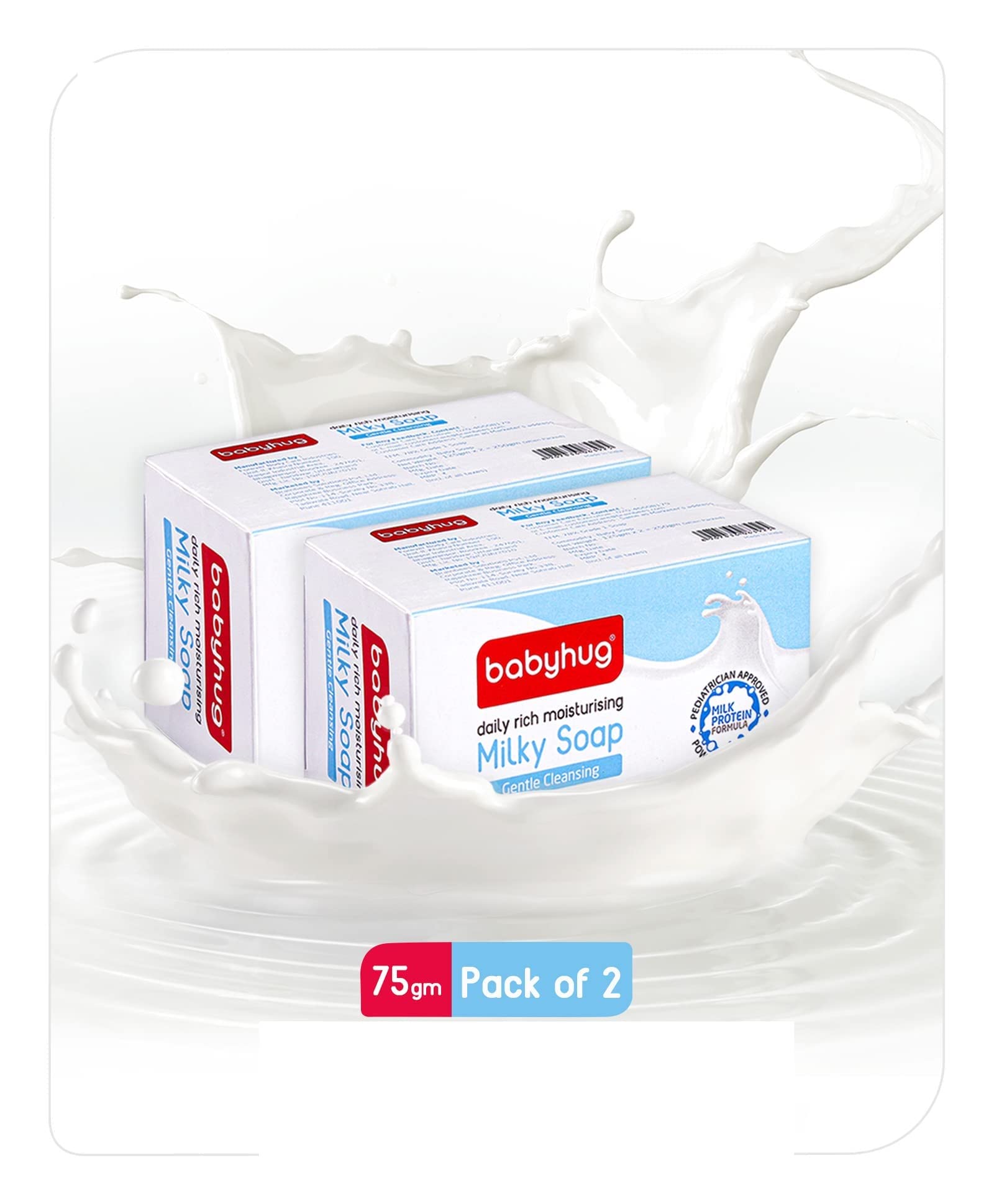Babyhug Milk Protein Formula Daily Rich Moisturizing Soap - 75g (Pack of 2) | Gentle Cleansing for Baby's Delicate Skin | Perfect for Daily Bath & Sensitive Skin Care