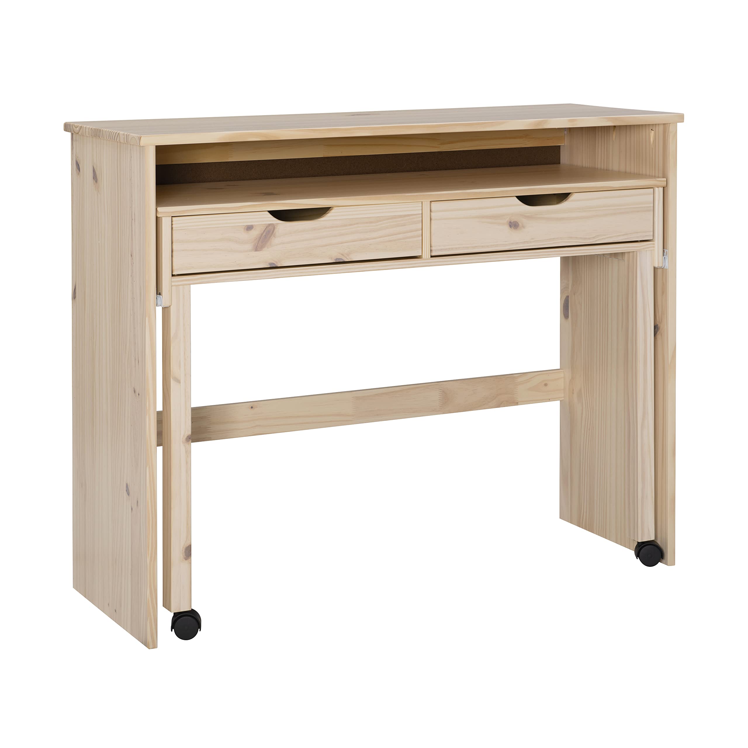 Linon Corinne Extendable Console Desk - Natural Wood Home Office Desk with Storage Shelf | Perfect for Small Spaces, Entryway, Living Room & Workspace Decor