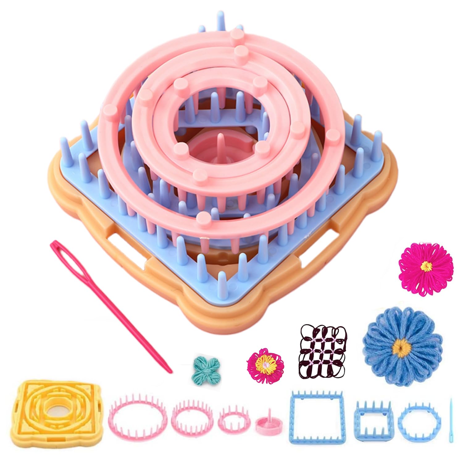 8-Piece Weaving Loom Kit with Flower Maker, Pom Pom Maker & Needle - DIY Wool Knitting Ball Maker & Craft Weaving Tools for Beginners - Perfect for Scrapbooking, Home Decor & Handmade Gifts