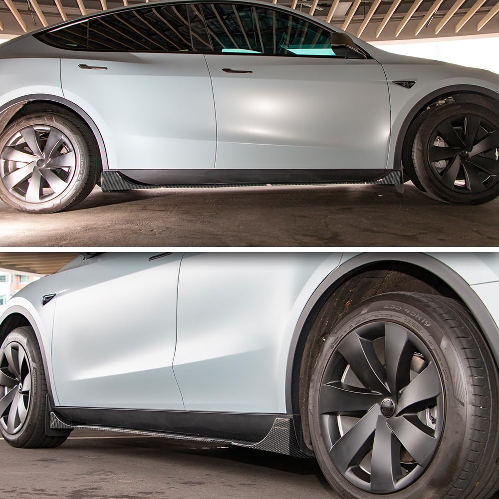 Carbon Fiber Hydro-Dipped Side Skirts Extension for 2020-2024 Tesla Model Y - Enhance Style & Aerodynamics for Street & Track Performance