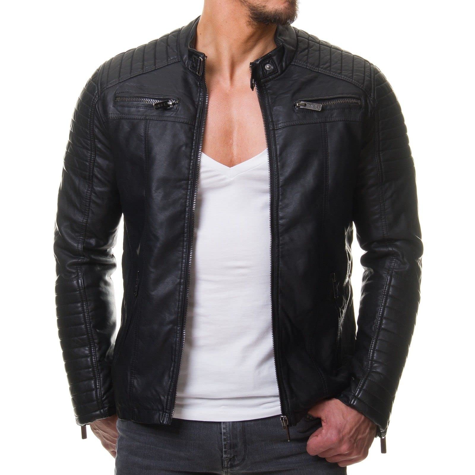 DECIMAL Men's Black Real Lambskin Leather Biker Jacket - Vintage Genuine Motorcycle Jacket for Men - Perfect for Riding, Casual Wear & Outdoor Adventures