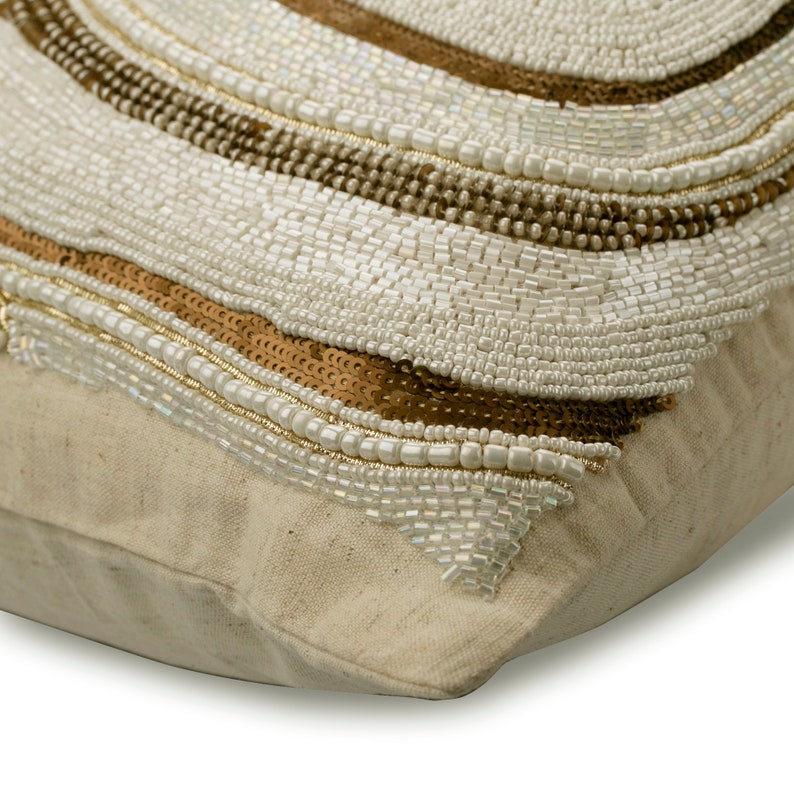 Luxury Agate Ornate Ivory & Gold Silk Throw Pillow Cover - Elegant Home Decor for Sofa, Bedroom & Living Room