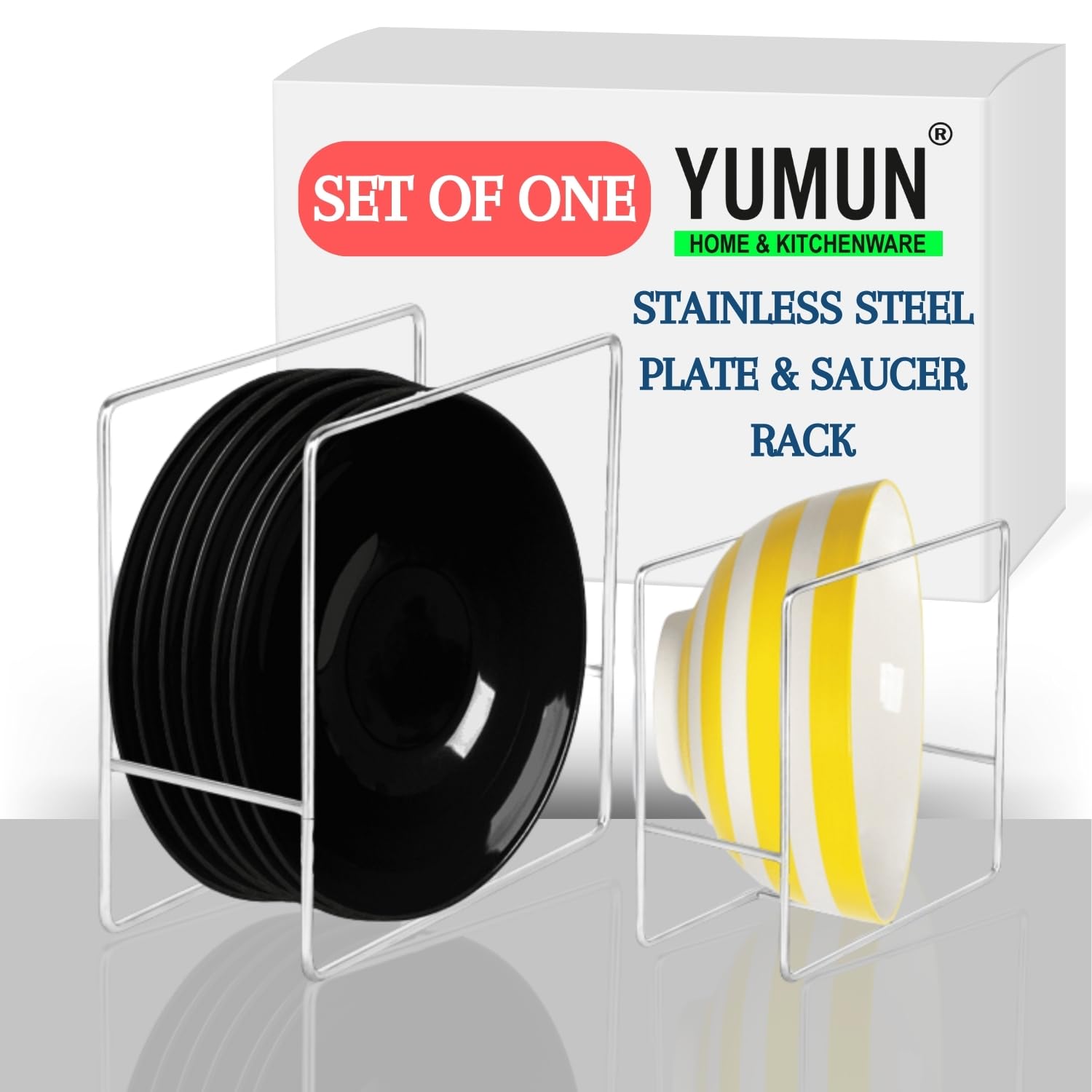 YUMUN 2-Piece Stainless Steel Square Plate Rack Set - Large & Small Kitchen Organizer for Dish Lids, Bowls, Plates - Space Saving Tiered Shelf for Cabinet, Countertop or Cupboard Storage - Perfect for Small Kitchens, Restaurants and Home Organization