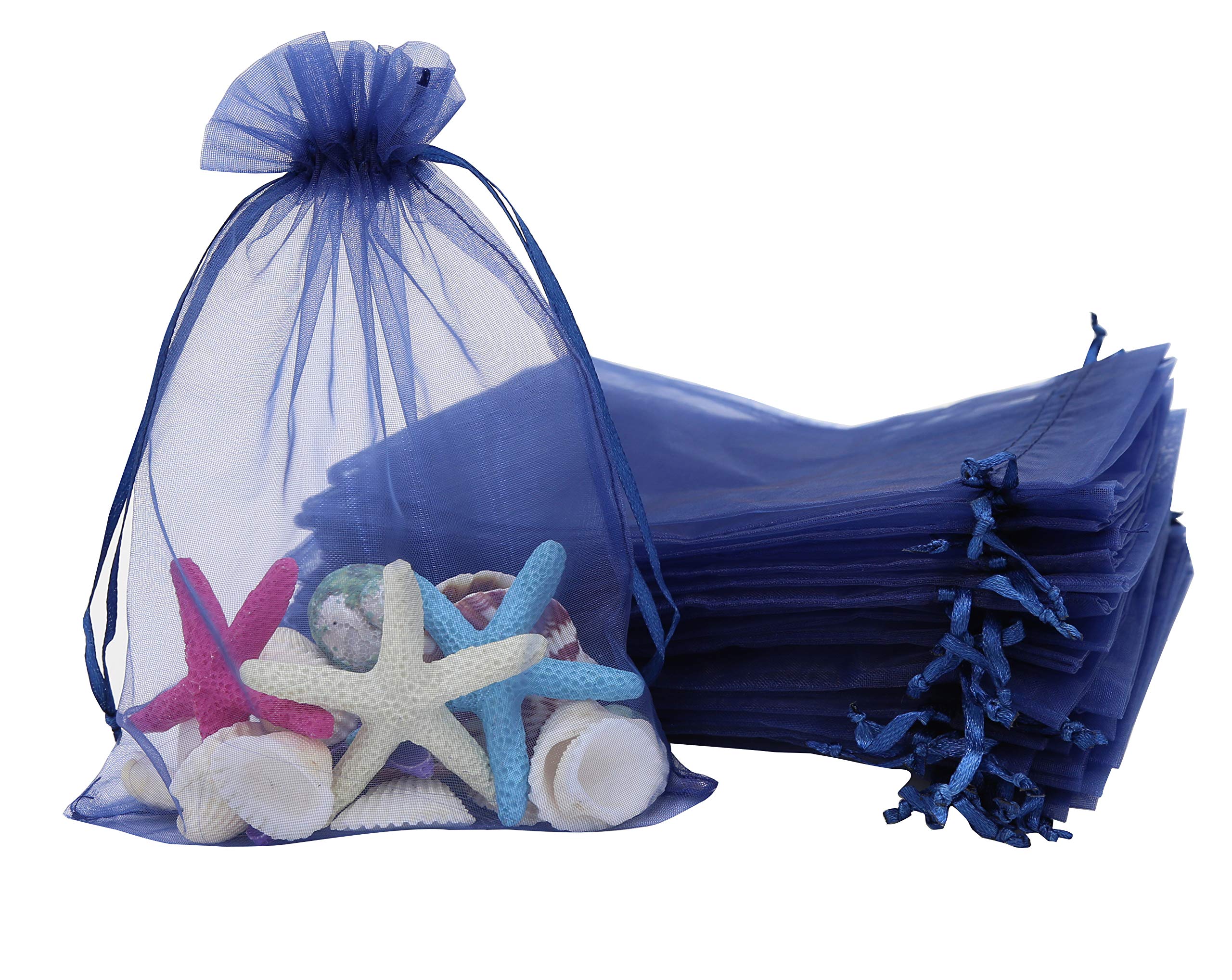 Stratalife 100-Pack 5X7 Navy Blue Sheer Organza Drawstring Bags - Wedding Favor Pouches, Jewelry Storage, Party Gift Bags for Bridal Showers, Baby Showers & Birthday Celebrations