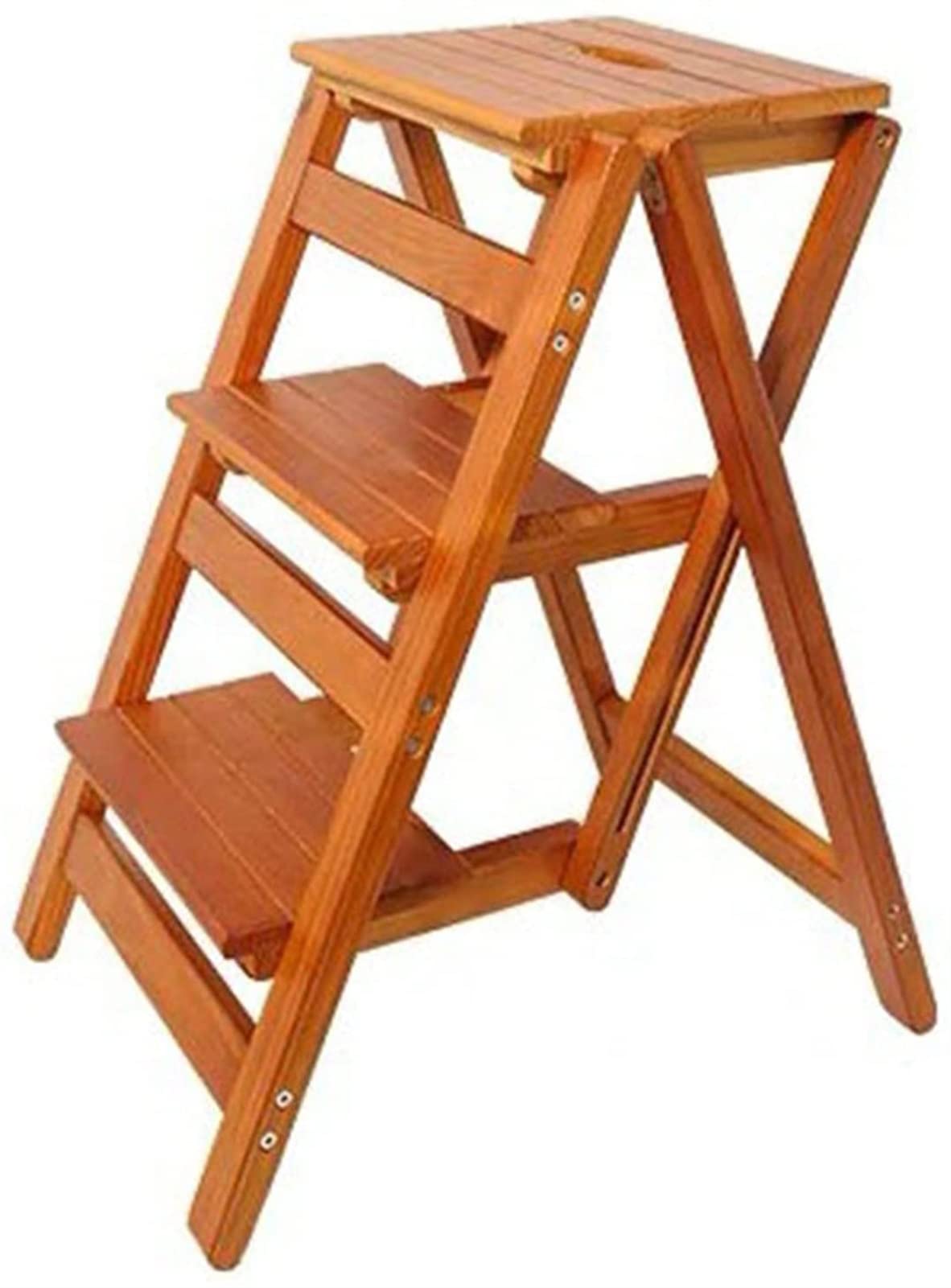 Jingtong 3-Step Folding Wooden Step Stool for Kids & Adults - Multifunctional Household Ladder, Library Stepladder & Plant Stand (Color C) - Perfect for Home, Kitchen, Bathroom & Gardening Use