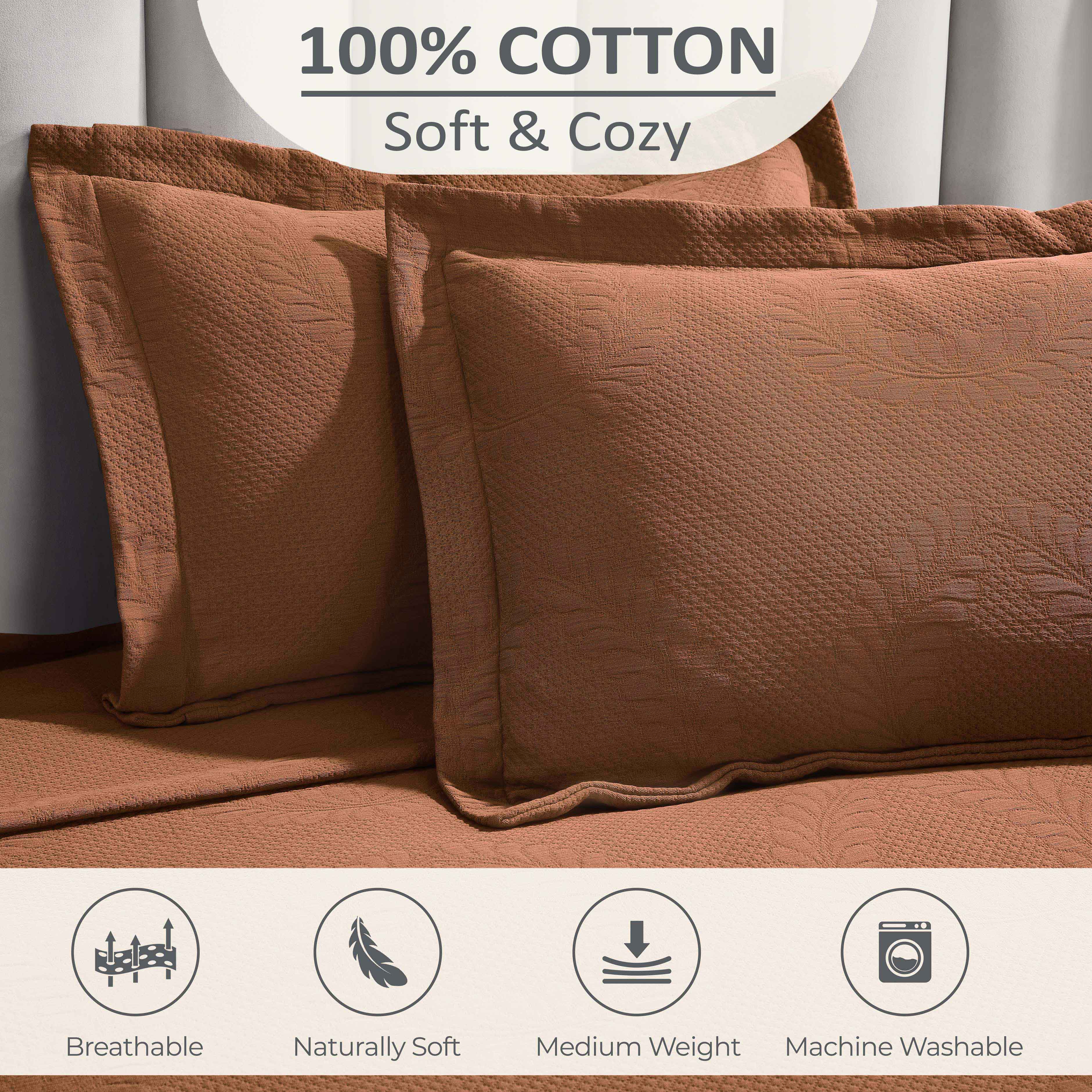 Peploi Cotton Medium Weight Matelasse Bedspread and Sham Set - Queen Size, White Textured Bed Cover with Matching Shams - Perfect for Master Bedroom, Guest Room & Hotel Decor