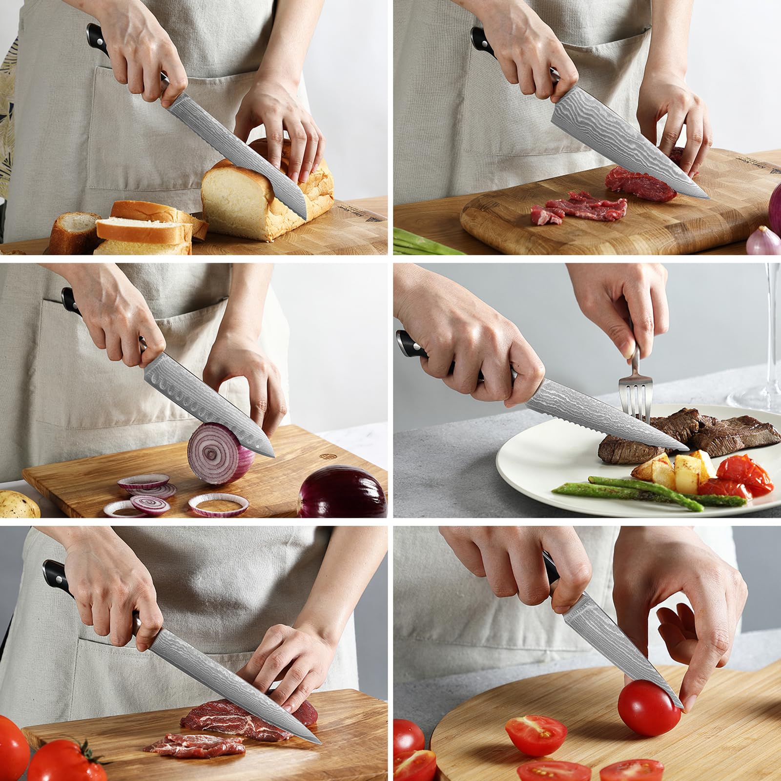 Premium 9-Piece Damascus Steel Knife Set with Block - Chef Knives, Sharpener & Shears - Ergonomic ABS Handle for Professional Cooking - Perfect for Home Chefs & Culinary Enthusiasts - Ideal for Meat Cutting, Vegetable Prep & Kitchen Tasks