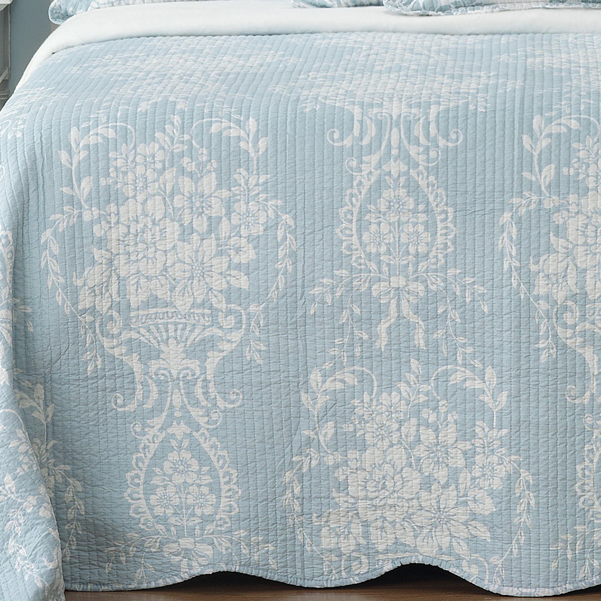 Bianca Florence Blue Bedspread Set - Queen Size Luxury Bedding for Master & Guest Rooms | Soft & Breathable Cotton Coverlet for All Seasons