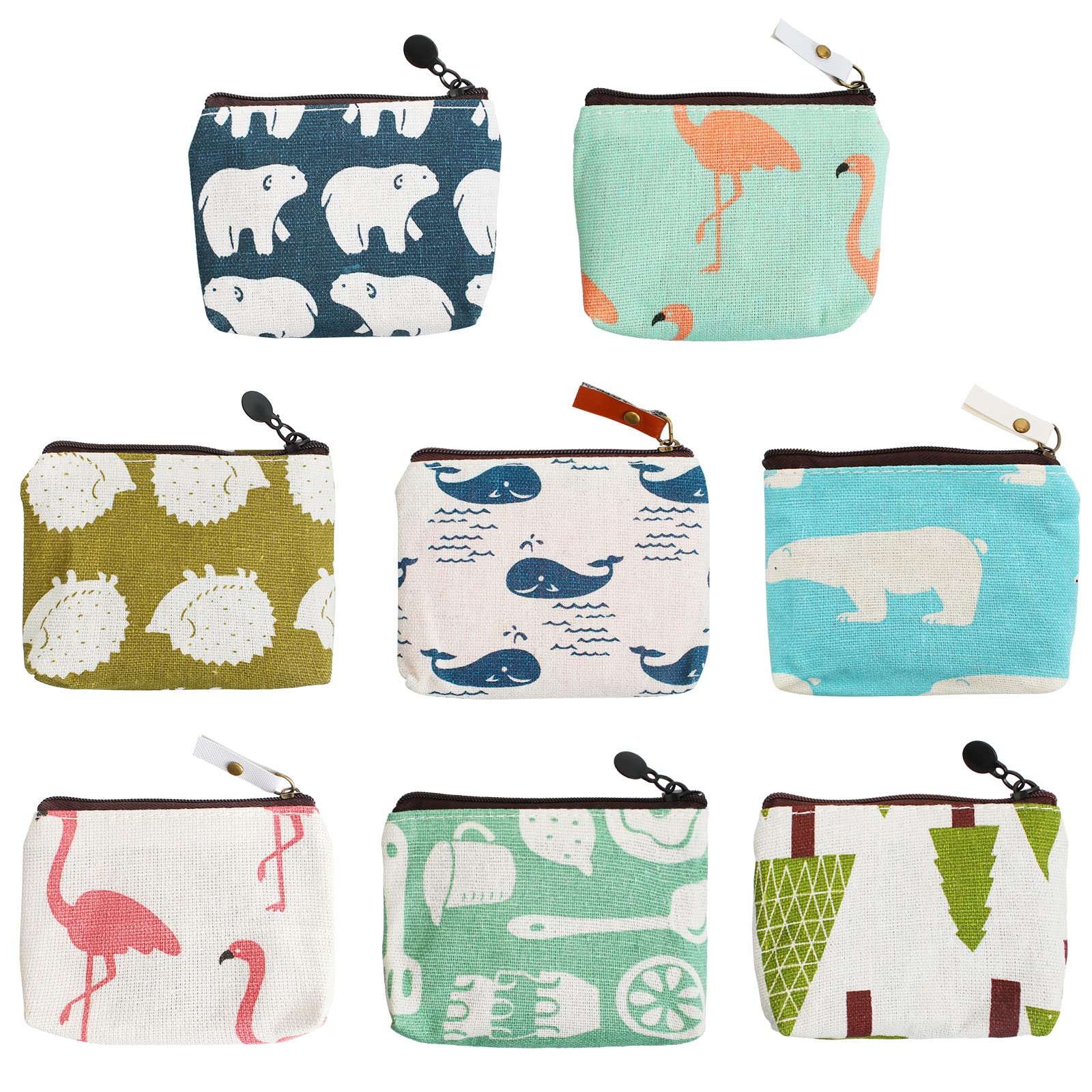 8 PCS Cartoon Canvas Coin Purse Set - Mini Zipper Wallet for Cash, Cards, Keys & Makeup | Cute Change Pouch for Women & Girls | Perfect for Travel, Shopping & Daily Use