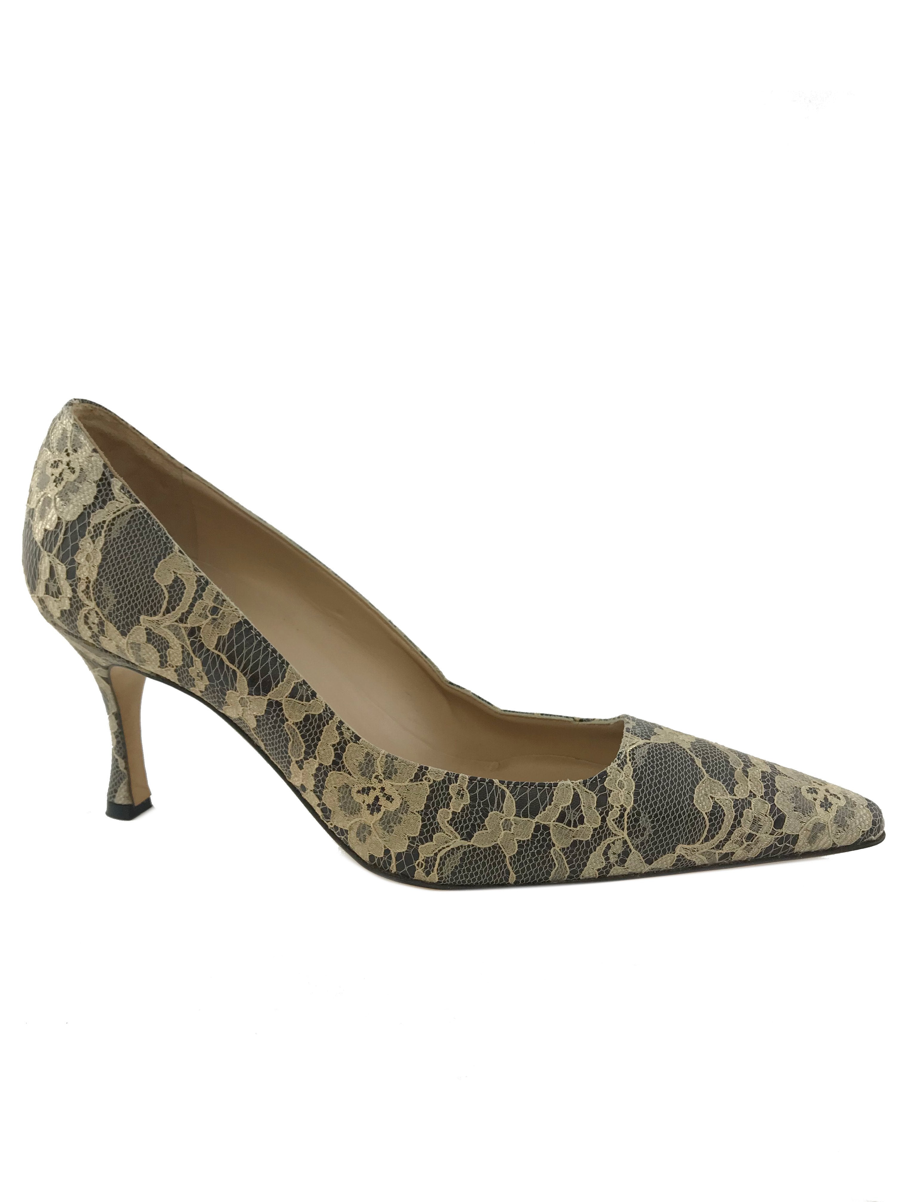 Manolo Blahnik Floral Lace Pumps Women's Size 8 | Elegant High Heel Wedding Shoes for Brides, Prom & Special Occasions