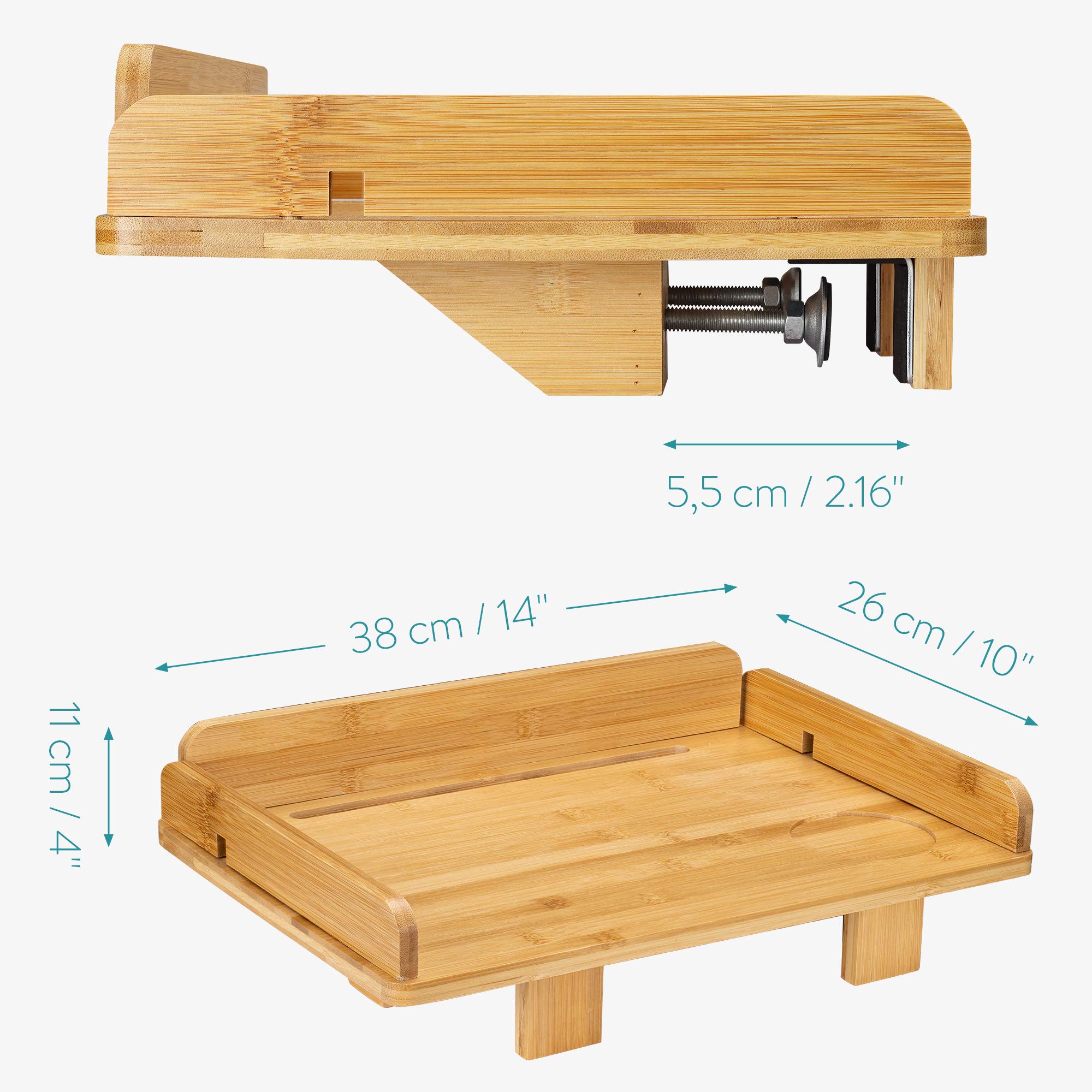 Navaris Bamboo Bedside Shelf - Nightstand for College Dorm, Loft & Bunk Beds - Easy Install Bed Frame Side Tray with Natural Finish - Perfect for Small Spaces, Bedside Storage & Organization