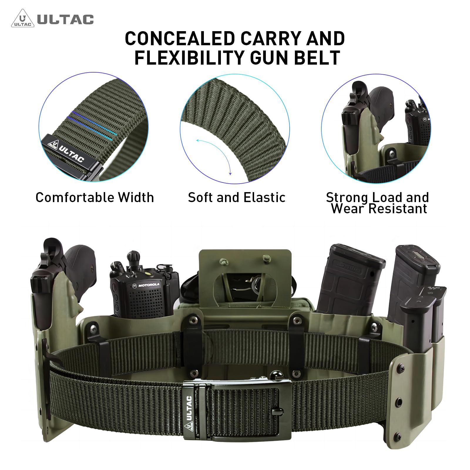 Best Concealed Carry Belt for Men - Ratchet Tactical Gun Belt with Automatic Slide Buckle | Durable Nylon EDC CCW Work Belt for Everyday Carry & Outdoor Activities