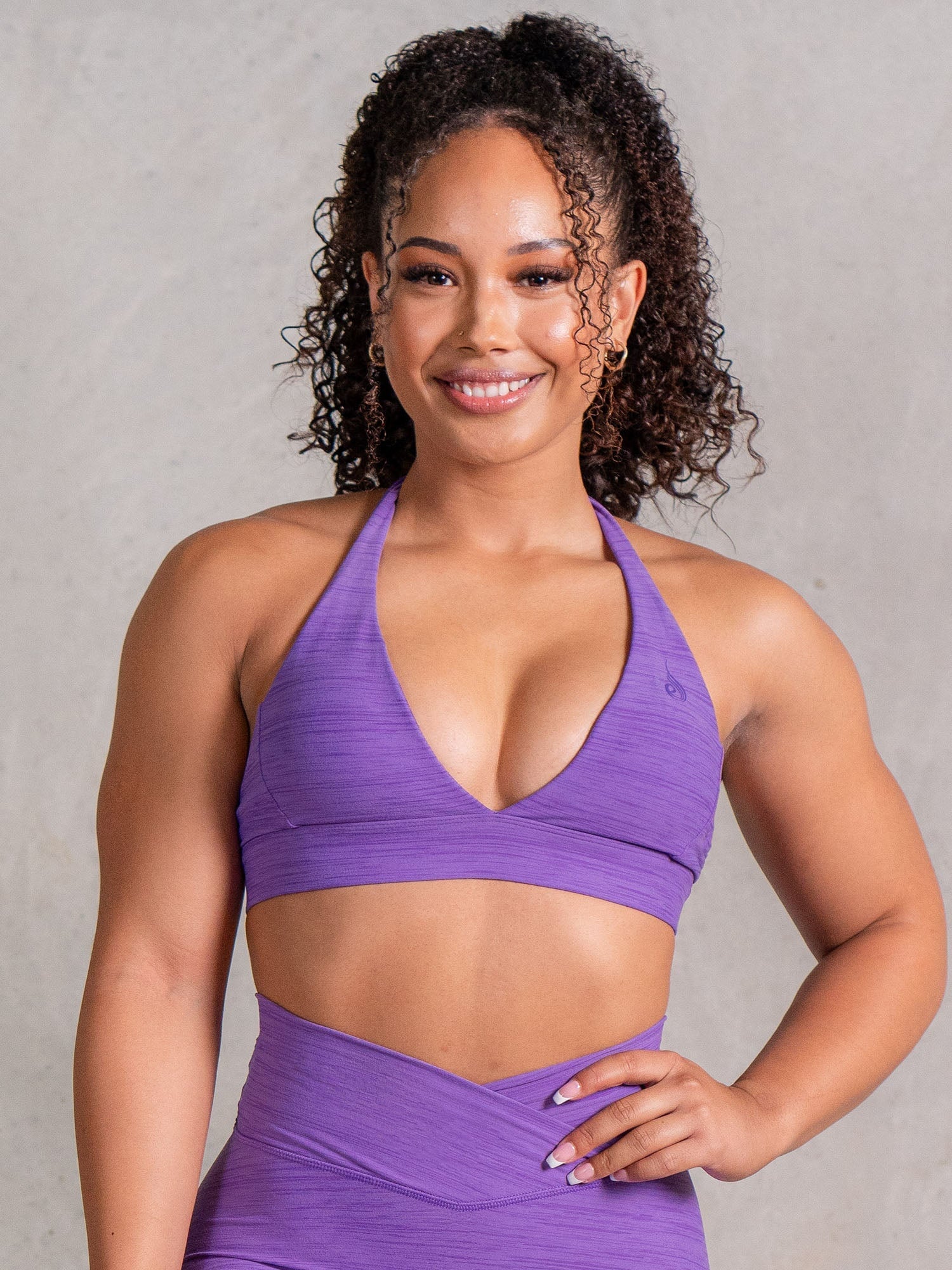 Icon V Neck Sports Bra for Women - Breathable & Supportive Workout Top - Violet Marl - Perfect for Yoga, Running & Gym