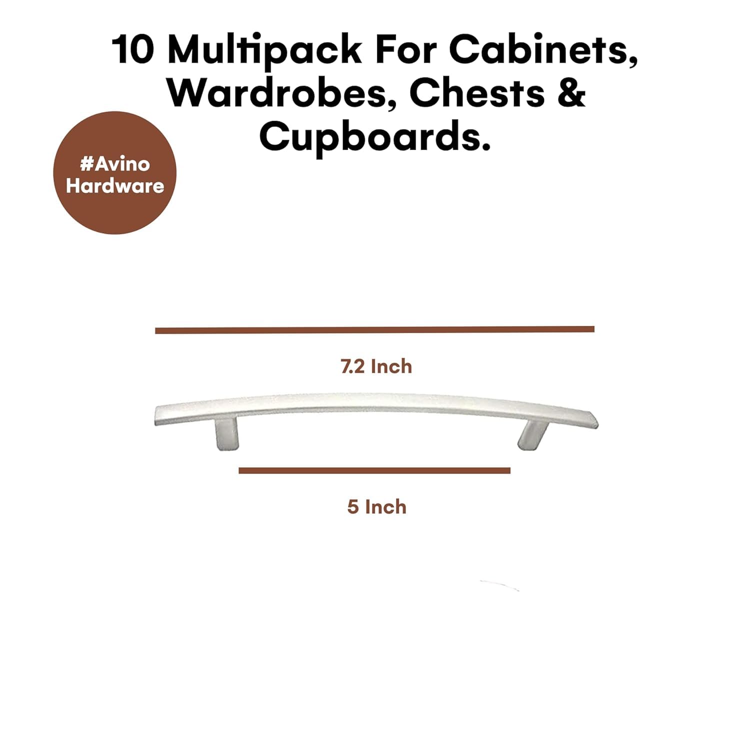 10 Pack Modern Curved Arch Cabinet Knobs - Satin Nickel Kitchen Cabinet Handles & Drawer Pulls (7-13/16 inch) - Perfect for Kitchen Cabinets, Dressers, Wardrobes & Office Furniture - Durable Hardware for Home & Commercial Use