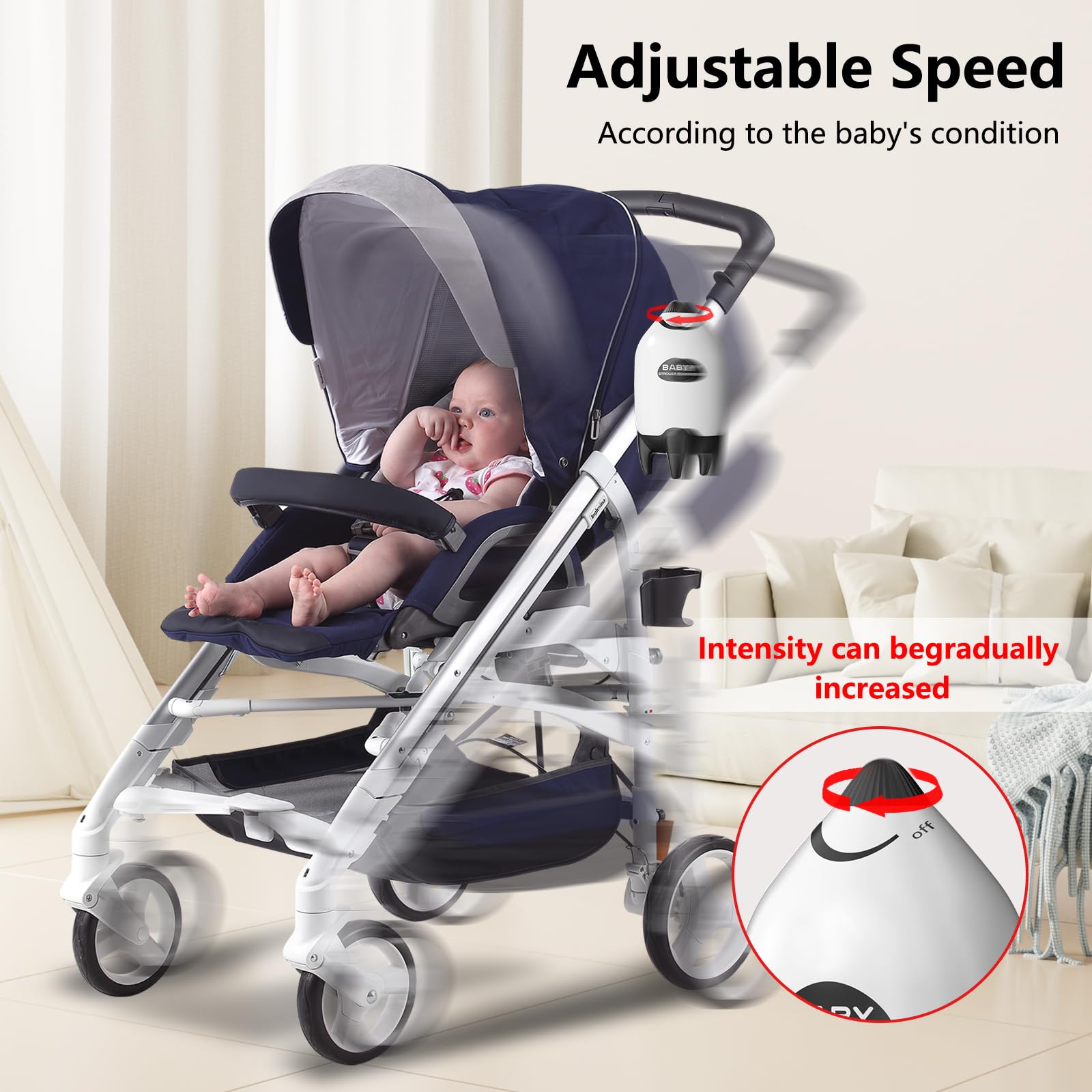 QNHMPW Portable Baby Rocker & Bouncer - Adjustable Speed USB Rechargeable Vibrating Soother for Newborns | Gentle Rocking for Strollers & Prams | Perfect Baby Sleep Aid & Essential Gift for Parents | Ideal for Nursery, Travel & Soothing Fussy Babies