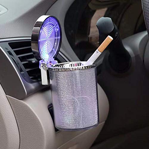 Detachable Car Ashtray with Lid & Blue LED Light - Portable Car Lighter Ashtray Set for Smoking - Ideal for Car, Home, Office & Travel Use