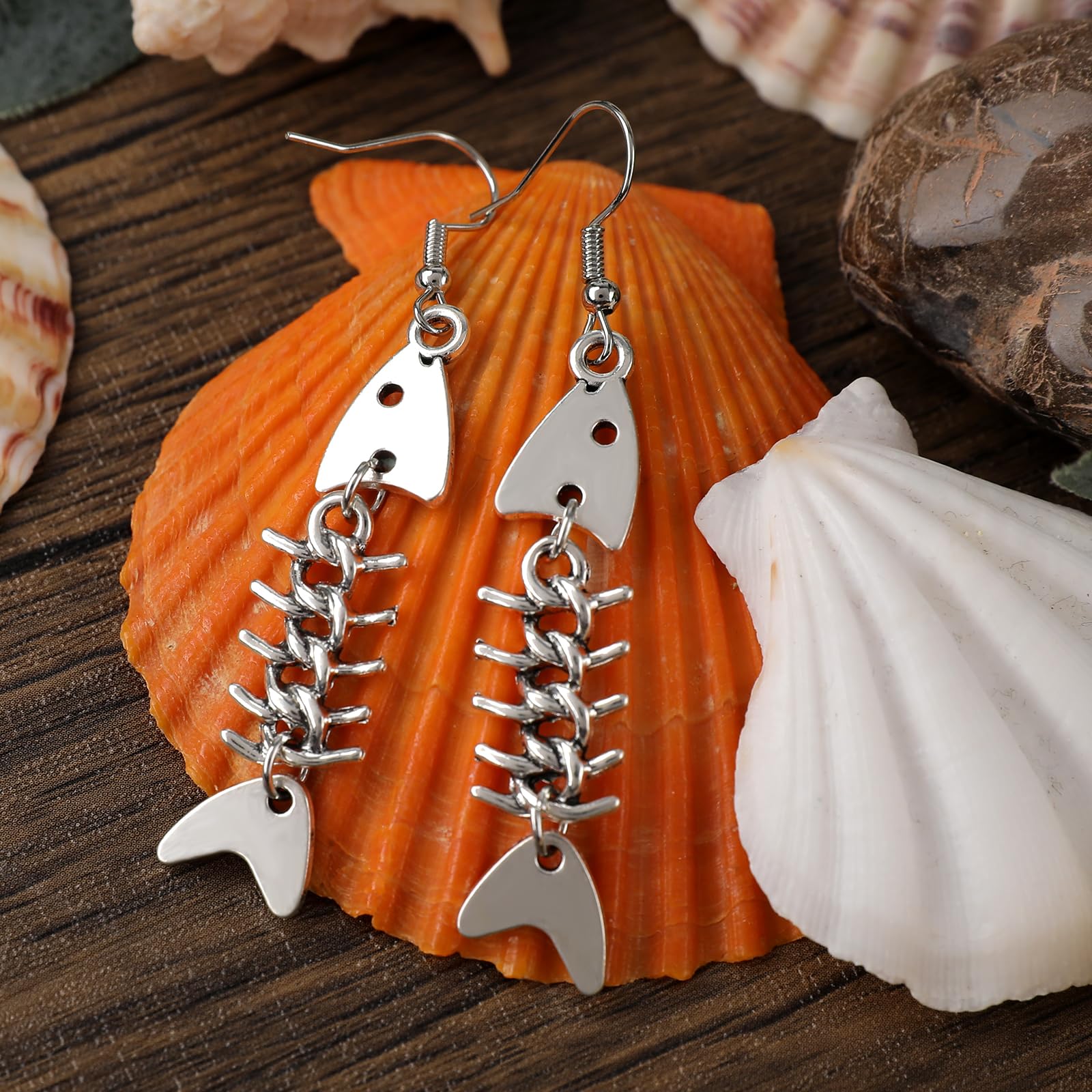 Trendy Fish Bone Grunge Earrings for Women - Zinc Alloy Long Dangle Earrings, Y2K Punk Goth Jewelry, Unique Fish Hook Design | Perfect for Concerts, Parties & Alternative Fashion