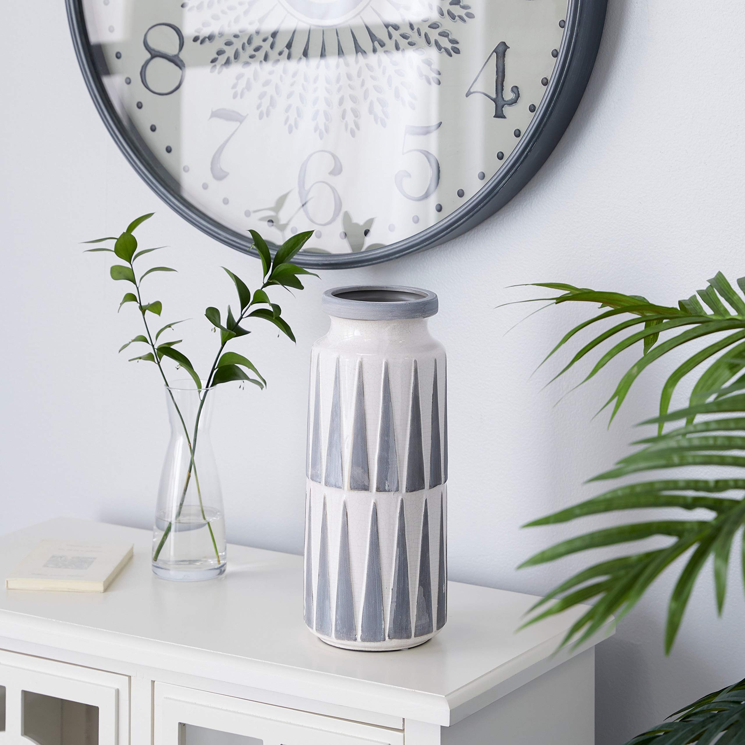 Handmade Grey Ceramic Traditional Vase - 13 Inch Tall x 6 Inch Wide - Elegant Home Decor for Living Room, Dining Table & Wedding Centerpieces