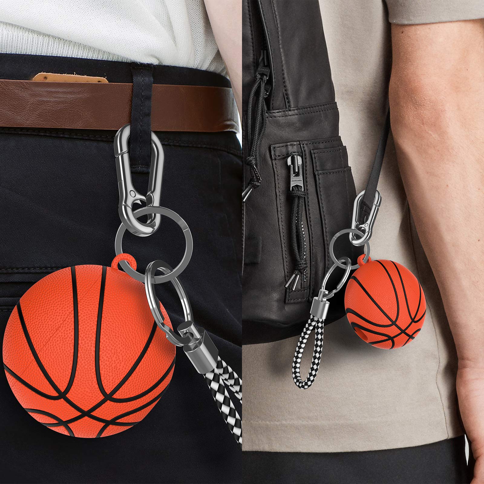 Stylish Basketball Design Hard PC Plastic AirPods Case Cover with Keychain & Lanyard - Compatible with AirPods 1 & 2 (Brown) - Perfect for Sports, Gym & Outdoor Activities