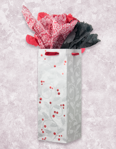 Elegant Holly Silver Wine Bags - Premium Gift Packaging for Christmas, Weddings & Special Occasions - Perfect for Holiday Gifting & Party Favors