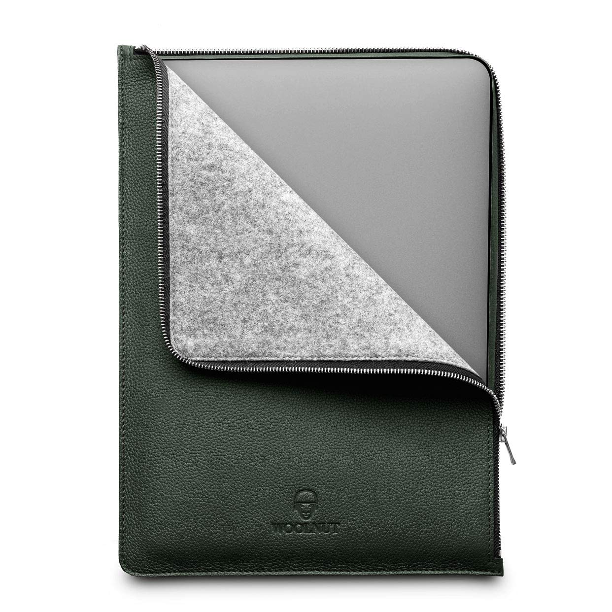 Premium Leather & Wool Folio Zipper Sleeve Case for Dell XPS 15 2020 (9500) & MacBook Pro 15 Inch - Green (WNUT-MBP15-F-393-GN) | Protective Laptop Cover for Work, Travel & School