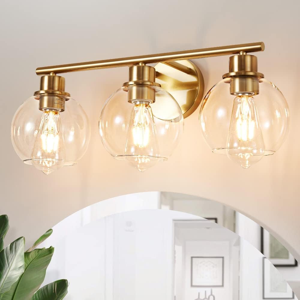 3-Light Modern Gold Bathroom Vanity Light with Clear Glass Shade - 22 Inch Wall Sconce for Mirror Lighting | Perfect for Bathroom, Powder Room and Dressing Area Illumination