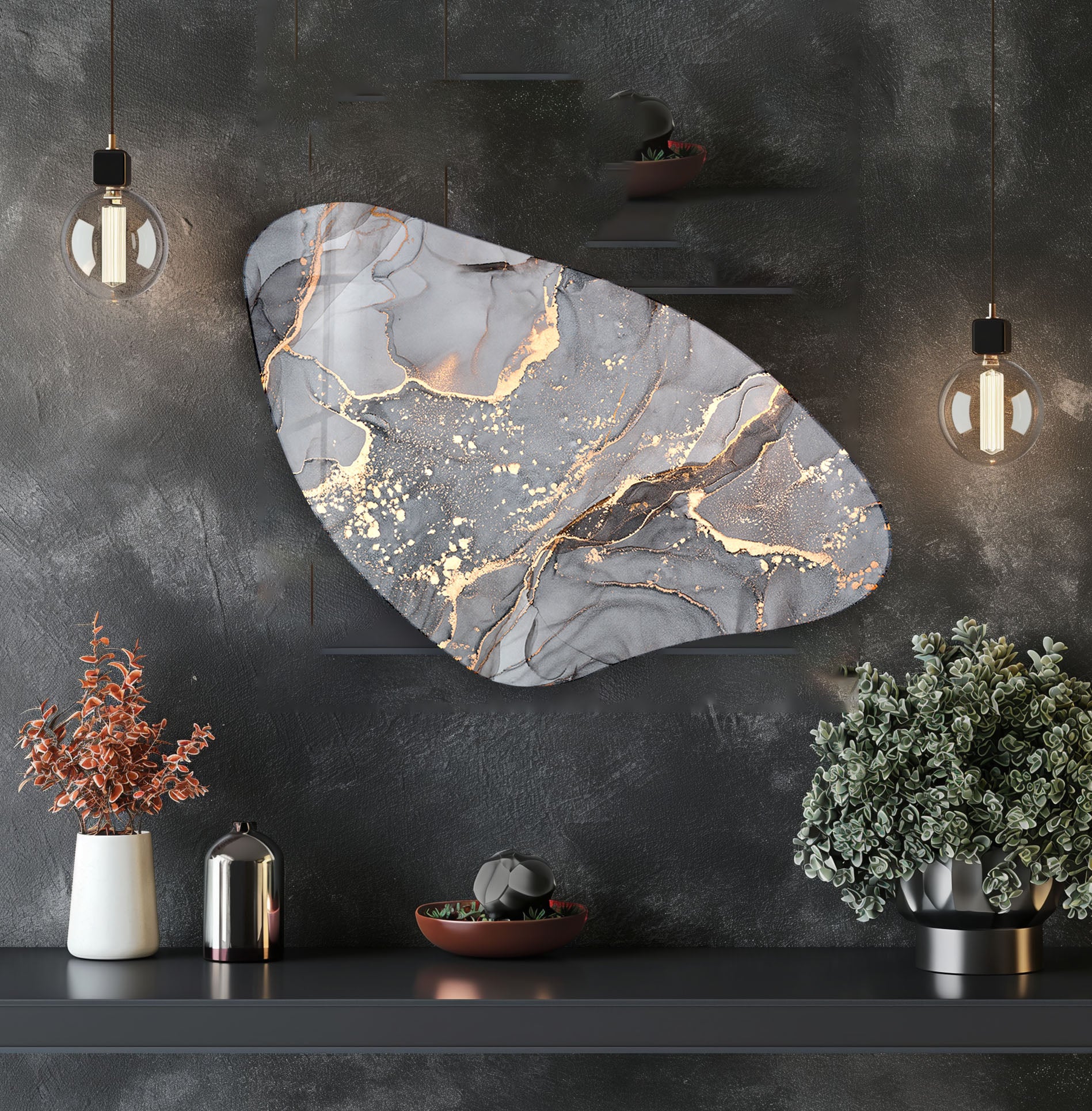 Abstract Grey Alcohol Ink Irregular Glass Wall Art - Handmade Modern Home Decor for Living Room, Bedroom, Office - Unique Gift Idea for Housewarming & Interior Design