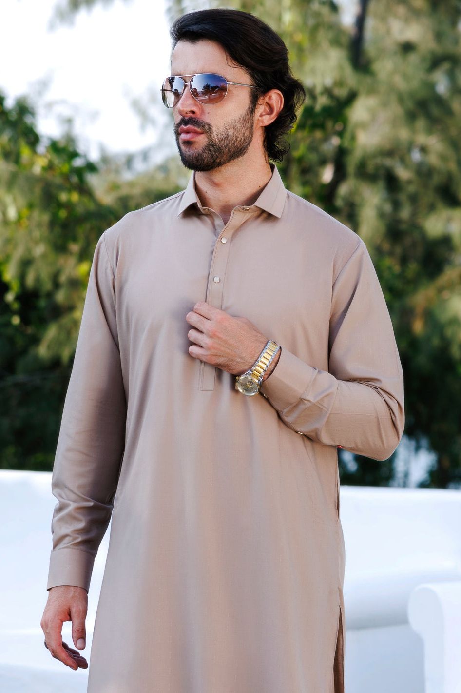 Stylish Blended Light Brown Shalwar Kameez by Almirah - Premium Pakistani Traditional Outfit for Men - Perfect for Weddings, Festivals & Cultural Events