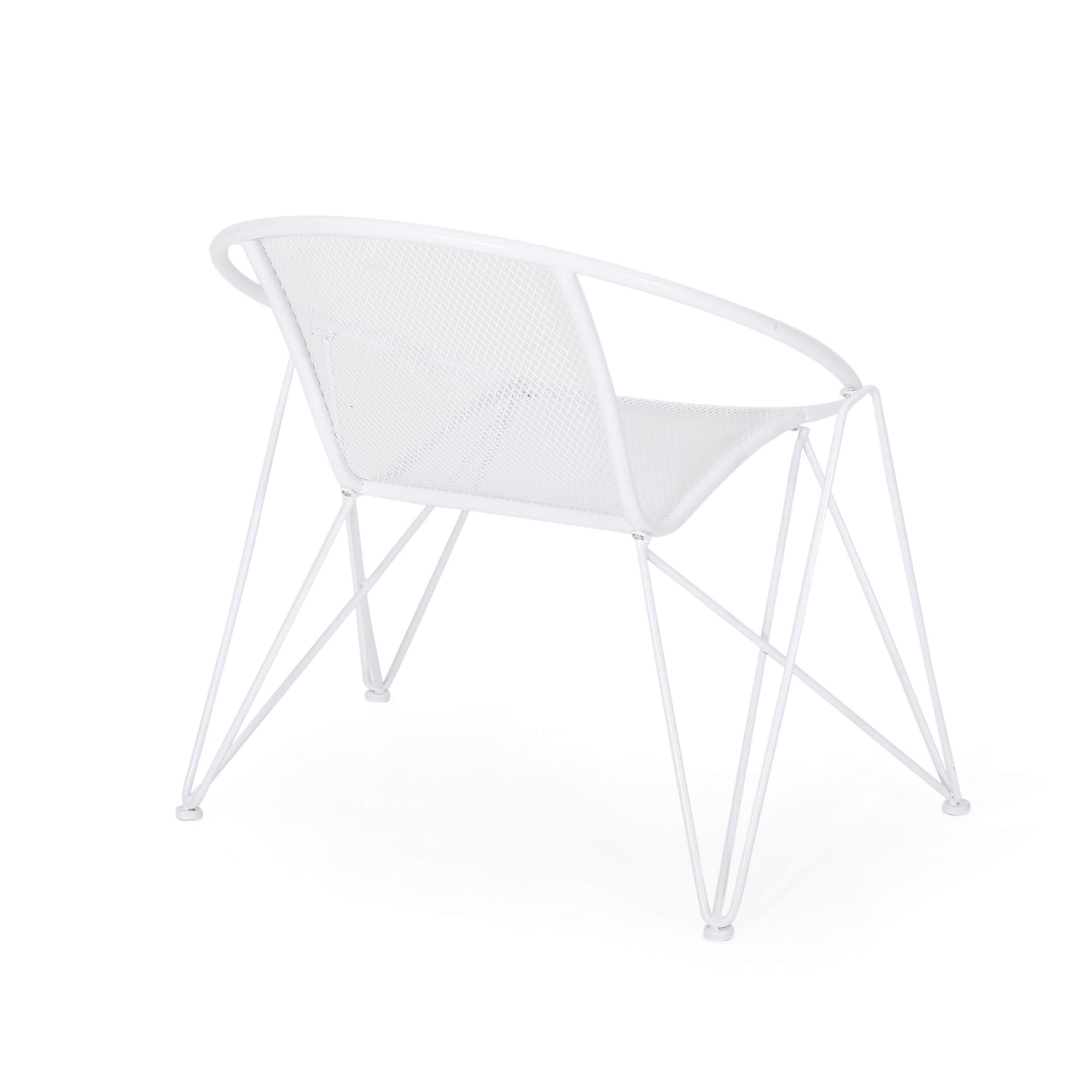 GDFStudio Modern Outdoor Iron Chat Set with Side Table, Matte White - Patio Furniture for Garden, Deck, Poolside & Backyard Relaxation