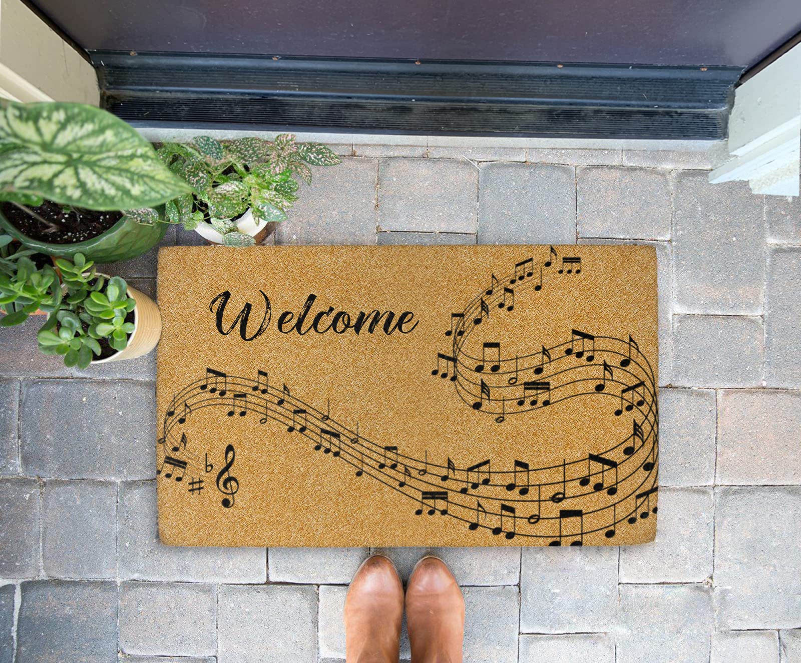 Music Notes Welcome Doormat - Funny Coir Entry Mat for Outdoor Use - Perfect Housewarming Gift for Music Lovers - Great for Front Door, Porch, or Patio Decor