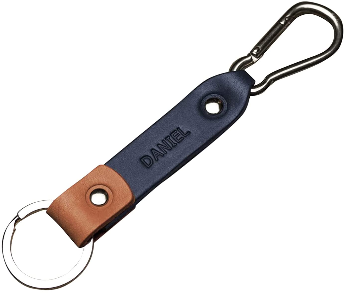 Custom Engraved Leather Keychain with Stainless Steel Carabiner - Personalized Monogram Key Ring for Men, Initials Key Fob Holder - Perfect Groomsmen Gift, Boyfriend Present & Everyday Carry Accessory