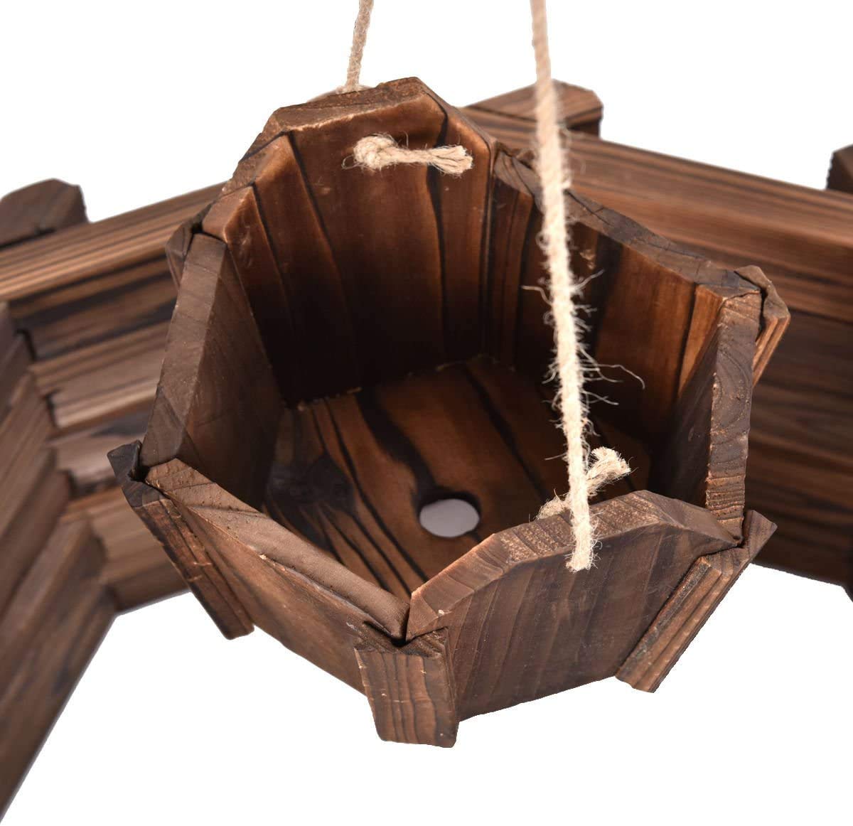 ReunionG Outdoor Wooden Wishing Well Planter with Hanging Flower Bucket - Rustic Garden Decor for Patio, Yard & Home - Perfect for Flowers, Herbs & Outdoor Decorating