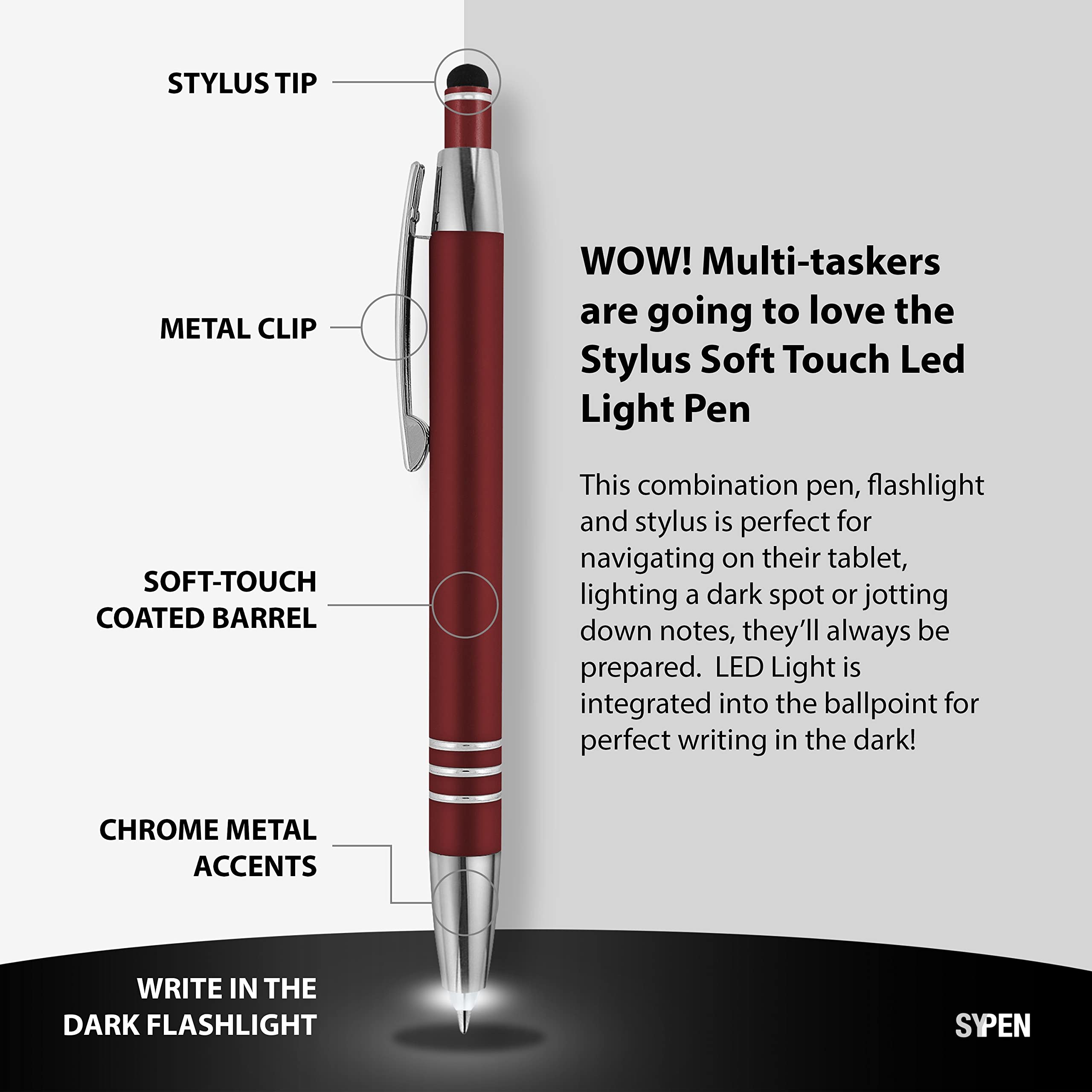 Custom Printed Promotional Pens - 100 Pack Bulk Order - 3-in-1 Luxury Metal Ballpoint Pen with LED Flashlight & Touchscreen Stylus - Perfect for Corporate Gifts, Trade Shows & Office Use