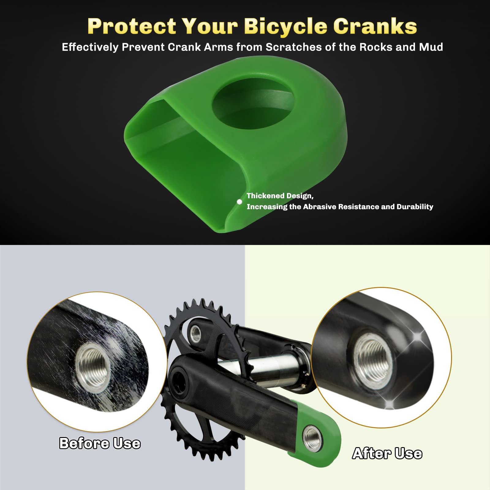 Universal Bike Crank Boots Protectors - Durable Mountain & Road Bicycle Crank Cover Set (2 Pack) - Prevent Scratches & Damage for MTB, Commuter & Cycling Enthusiasts