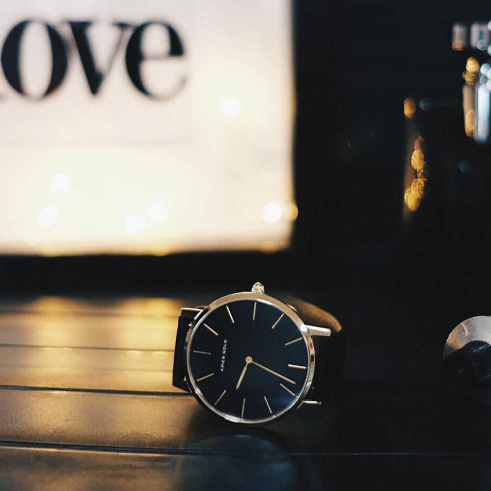 ARIES GOLD URBAN SANTOS G 1022 G BK Black Leather Strap Men's Watch - Luxury Dress Watch for Business & Formal Occasions