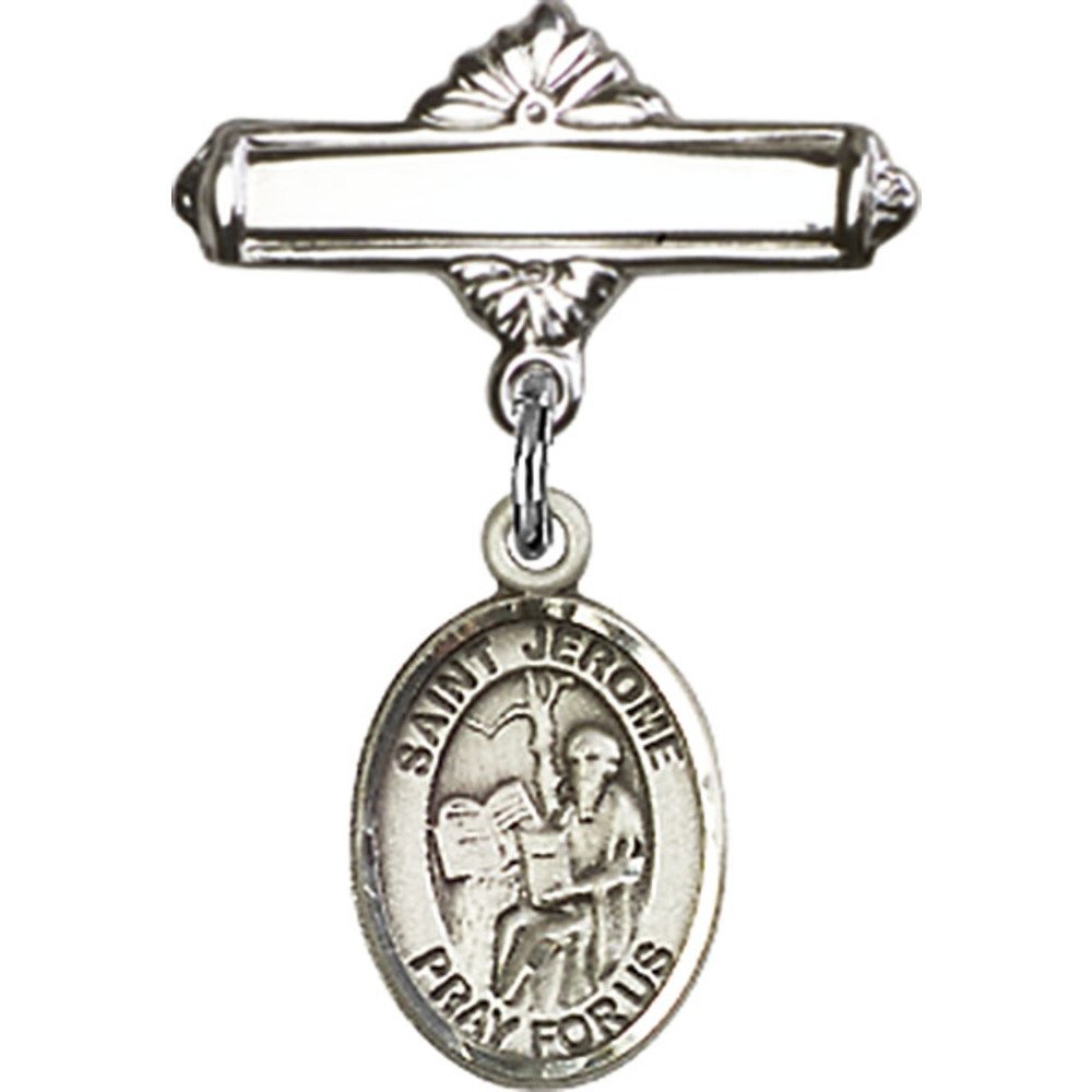 Sterling Silver Baby Badge with St. Jerome Charm - Polished 1