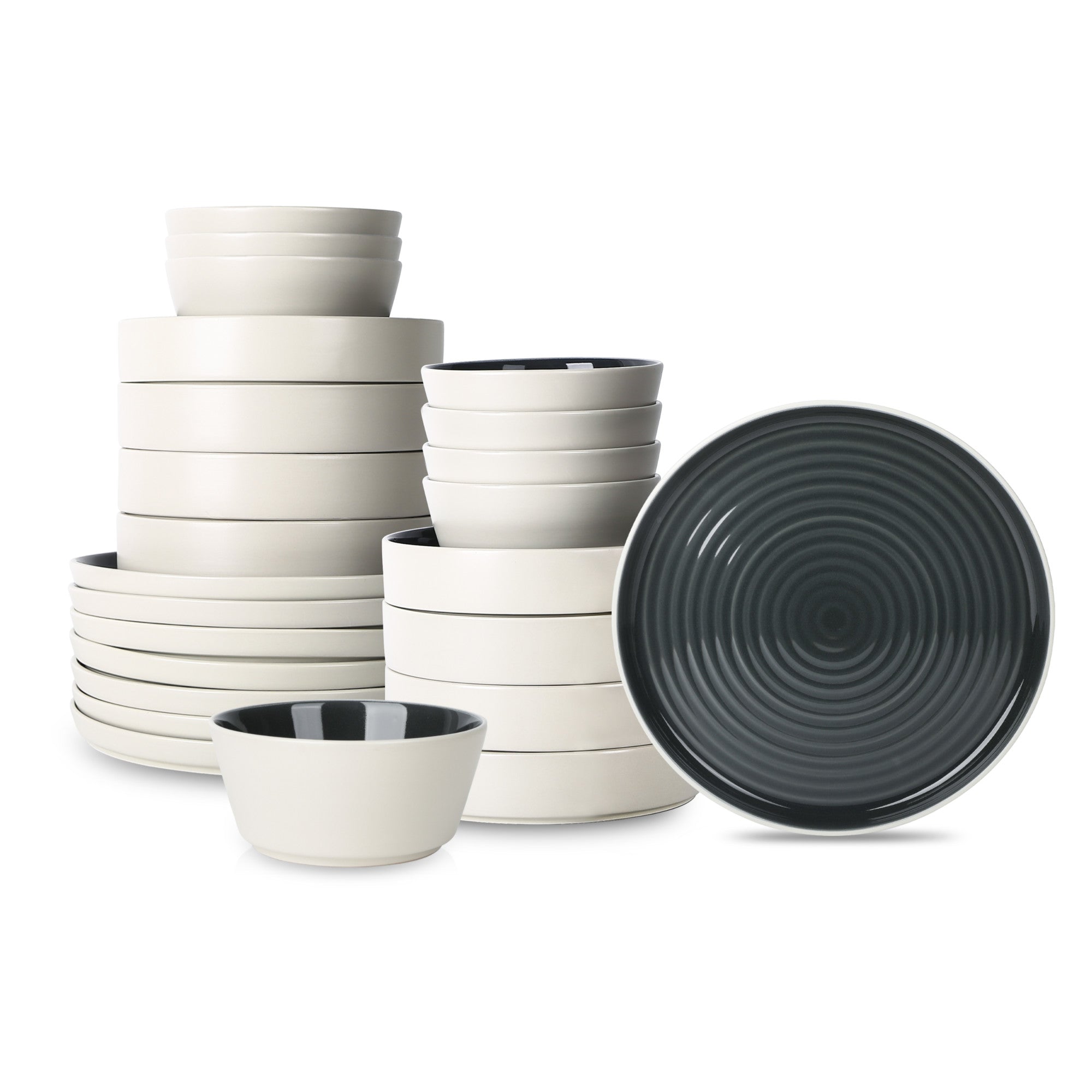 Premium Elica Stoneware Dinnerware Set - Black & Beige 12-Piece Set for Elegant Dining, Microwave & Dishwasher Safe - Perfect for Dinner Parties, Family Gatherings & Everyday Use